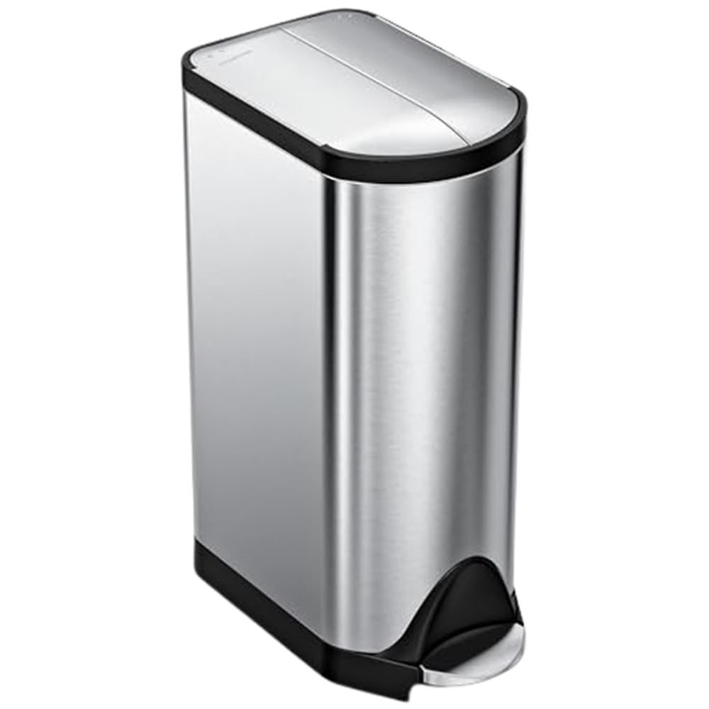 SimpleHuman 30 Liter / 8 Gallon Butterfly Lid Step Trash Can, Brushed Stainless Steel Kitchen Waste Bin for Home, Office & Restaurant Use