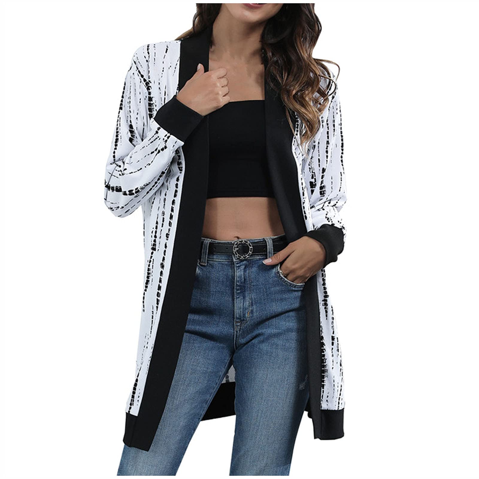 Women's Casual Long Sleeve Striped Open Stitch Cardigan - Cozy Knit Sweater for Fall & Winter, Perfect for Office, Travel and Everyday Wear