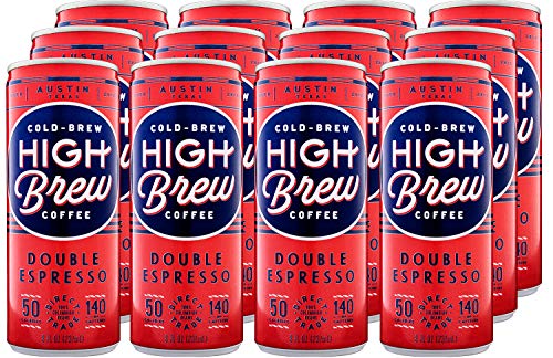 Premium High Brew Cold Brew Coffee - Double Espresso, 8 Fl Oz Cans (Pack of 12) | Smooth & Strong Coffee for Office, Travel & Energy Boost | Packaging May Vary