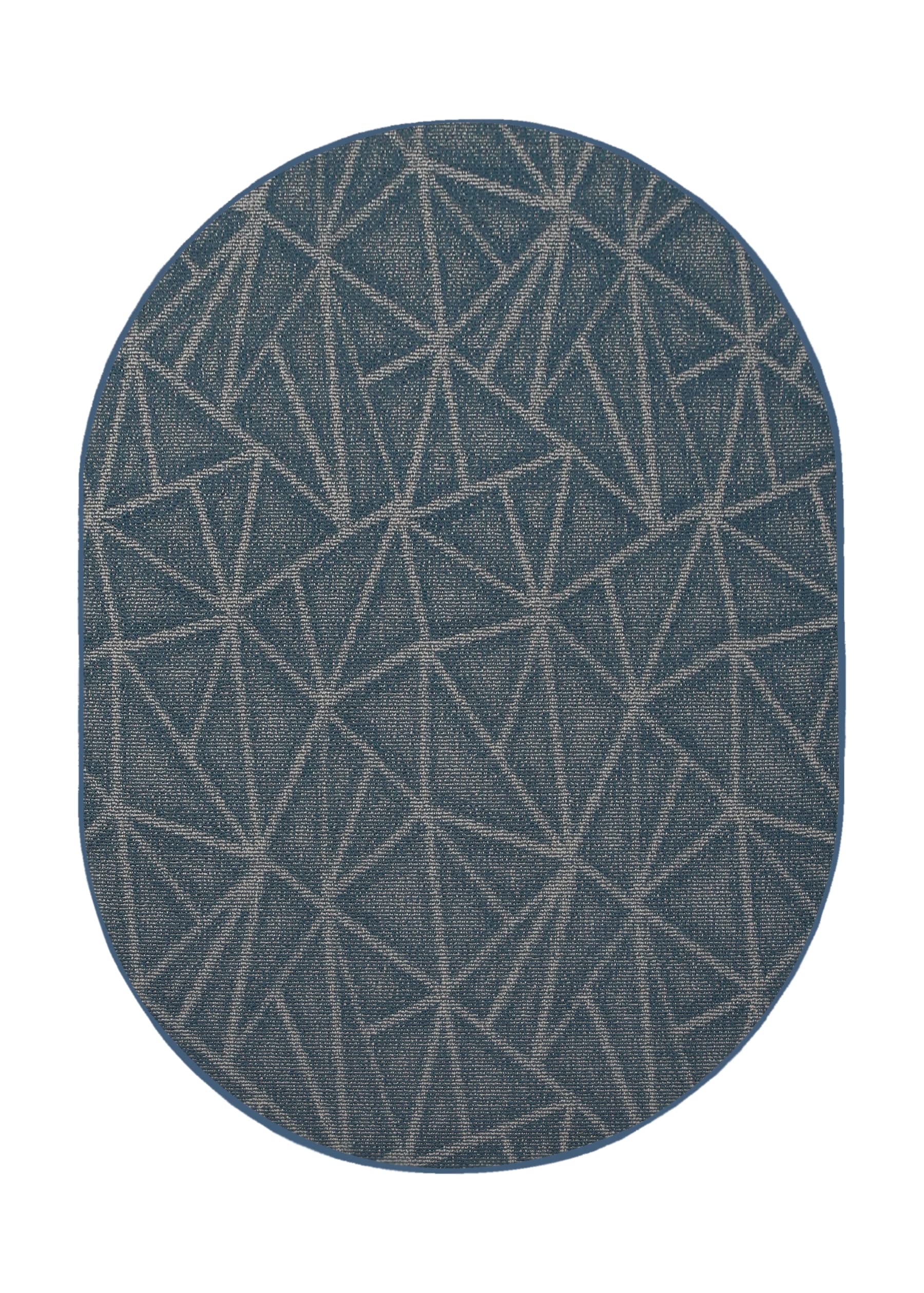 Custom Size Blue 7' x 9' Oval Indoor Outdoor Area Rugs - Soft Ambient Carpet for Patio, Living Room & Bedroom Decor