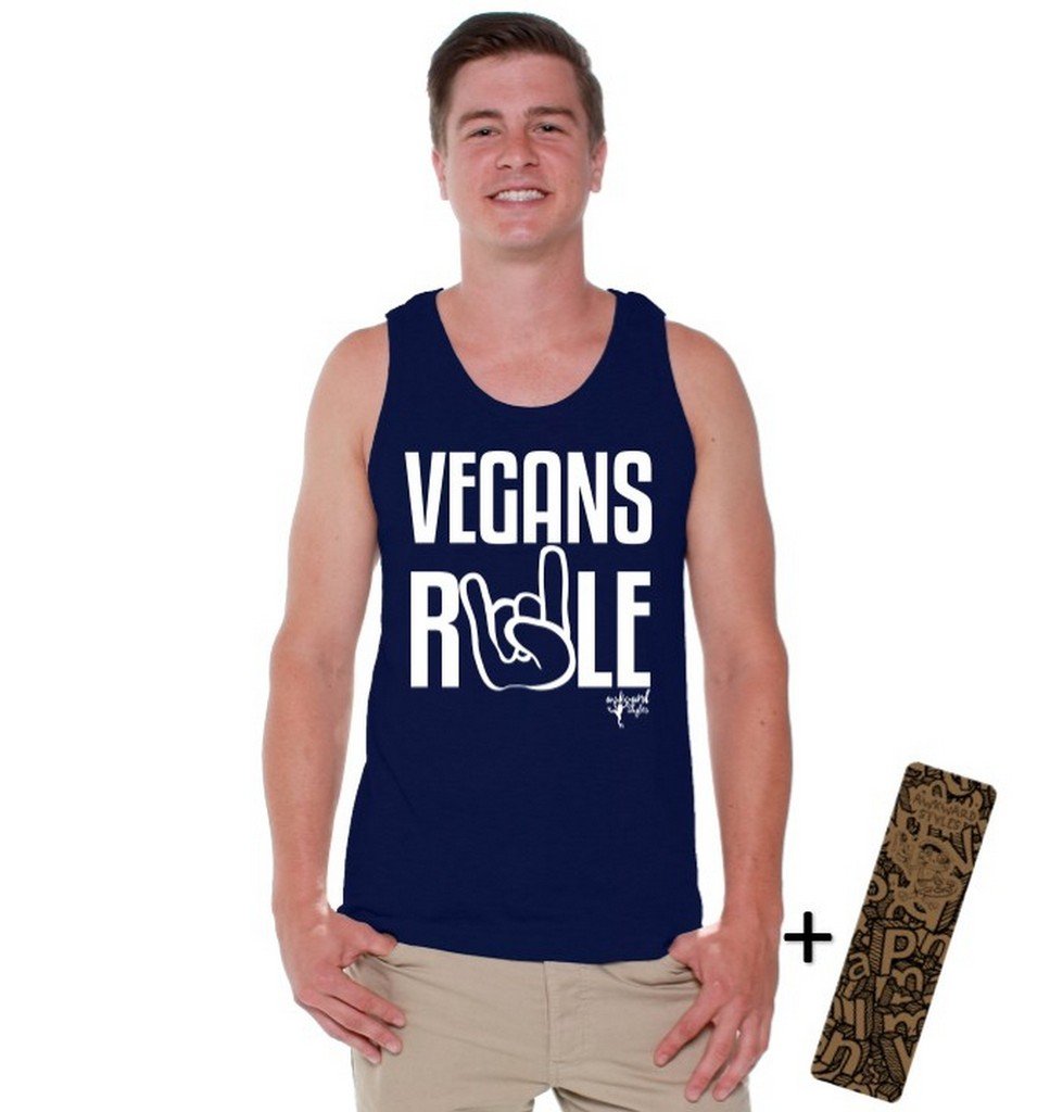 Vegan Animal Rights Tank Top for Men - White Cotton Vegan Shirt with Free Bookmark | Perfect for Protests, Casual Wear & Animal Advocacy