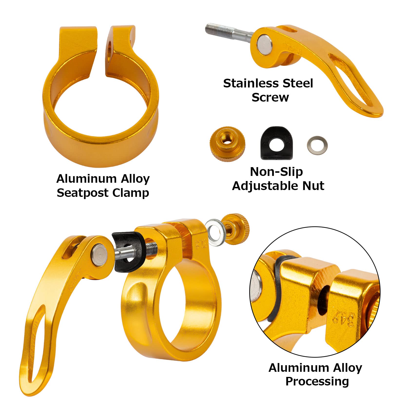 PSLER 31.8mm Bike Seat Post Clamp Quick Release - Mountain, Road & Casual Bicycle Seatpost Clamp (Yellow) - Perfect for MTB, Commuting & Urban Cycling