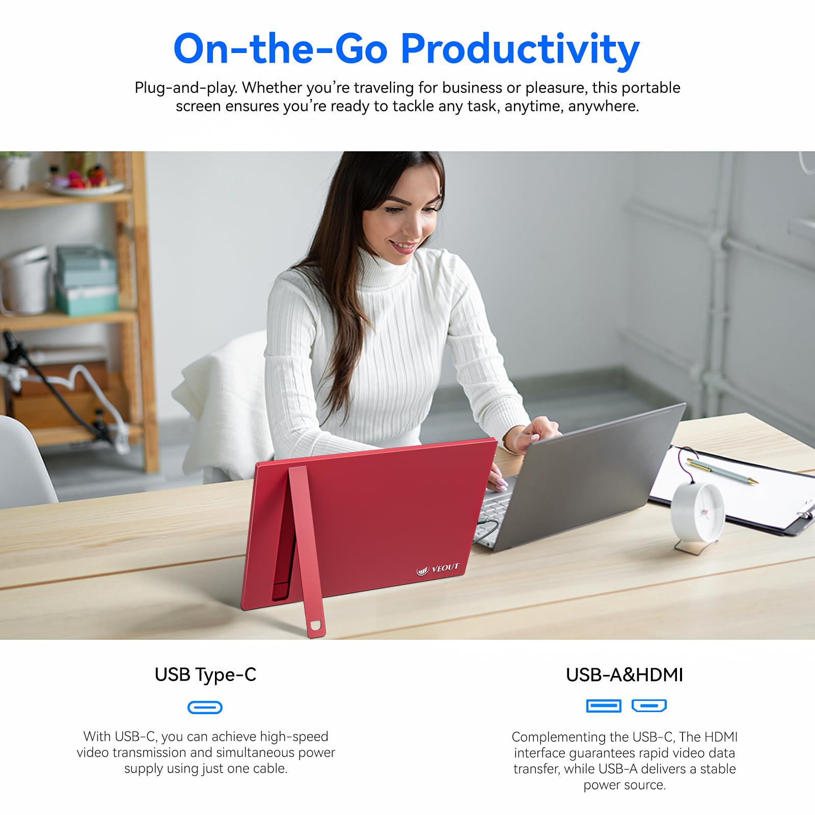 16 Inch Pink Portable Monitor for Laptop - 1920x1200P IPS 16:10 External Display with 100% sRGB, FreeSync & Stand - Perfect for Girls, Gaming, Work from Home & Travel