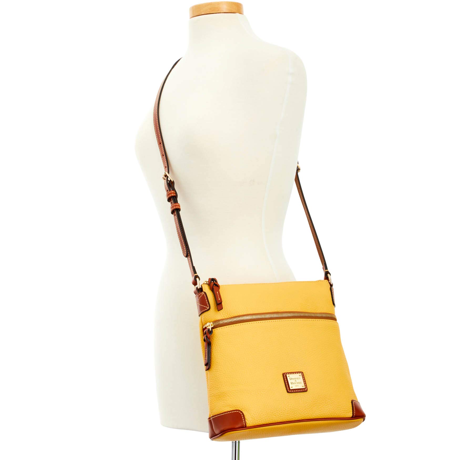 Dooney & Bourke Women's Pebble Leather Crossbody Bag in Cranberry with Tan Trim - Perfect for Work, Travel & Everyday Use