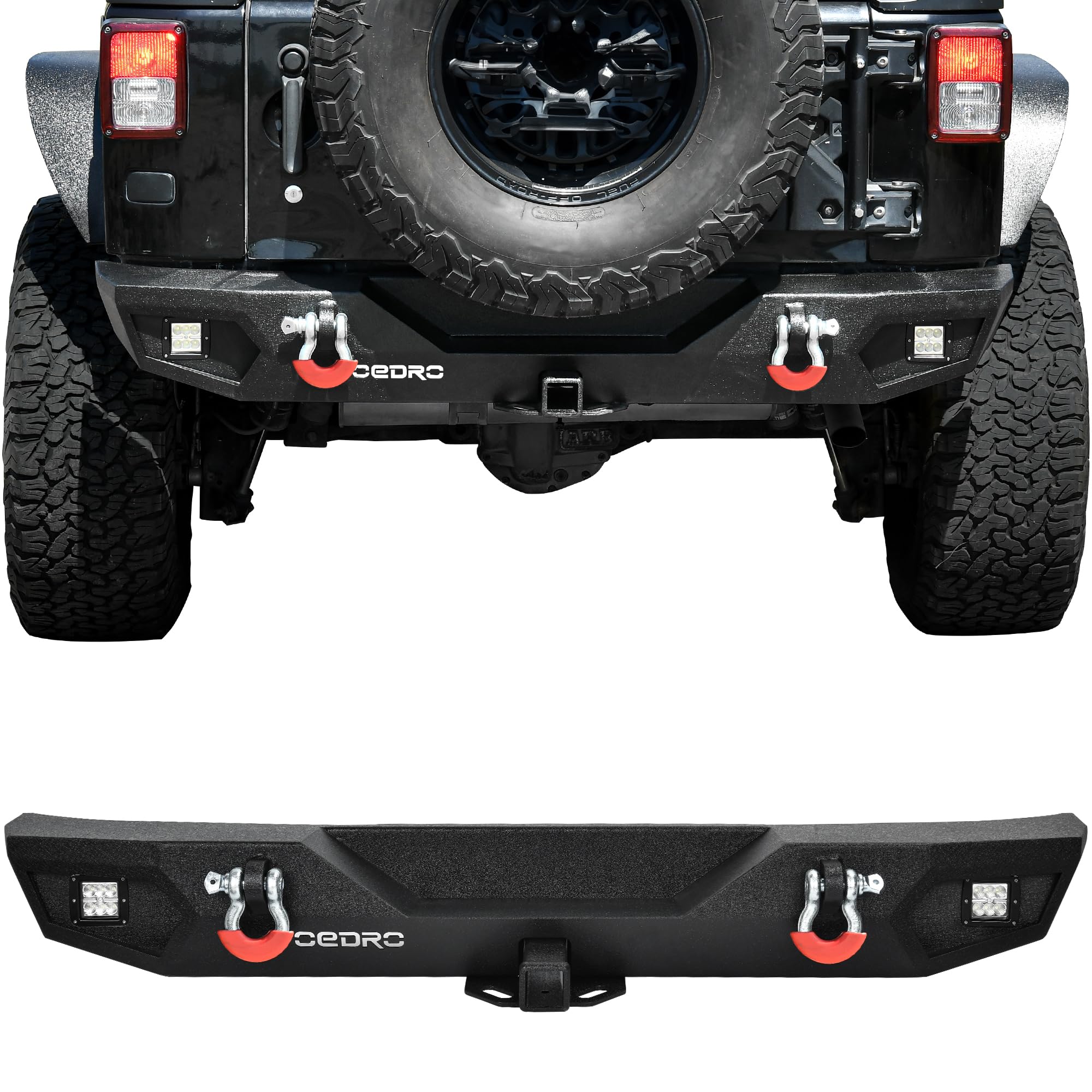 OEDRO Heavy Duty Rear Bumper for 2007-2018 Jeep Wrangler JK Unlimited - Rock Crawler Bumper with Hitch Receiver & 2X LED Lights, Off-Road Textured Black - Perfect for Off-Roading, Rock Crawling & Adventure Trail Riding