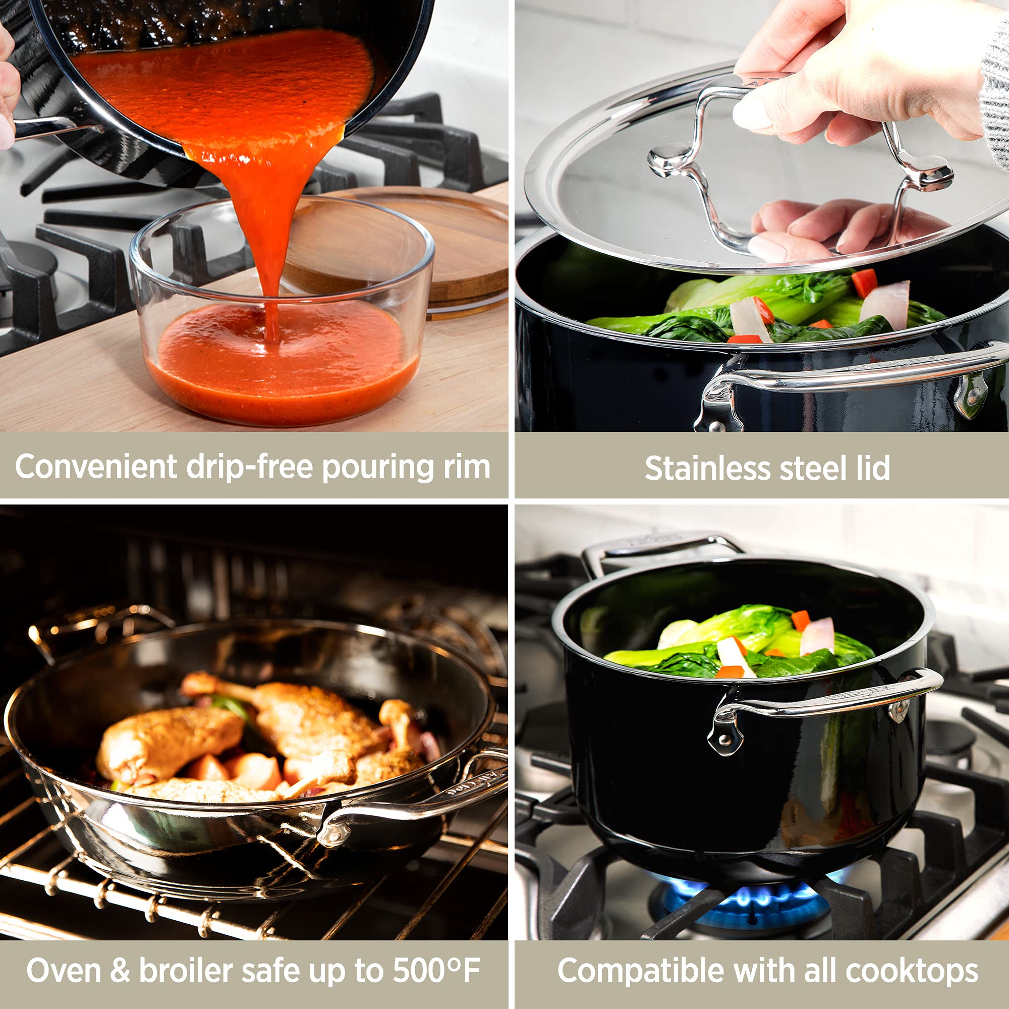 All-Clad FUSIONTEC 4-Quart Ceramic Nonstick Soup Pot with Steel Core - Onyx Black - Perfect for Simmering, Boiling & Serving Soups, Stews & Pasta Dishes