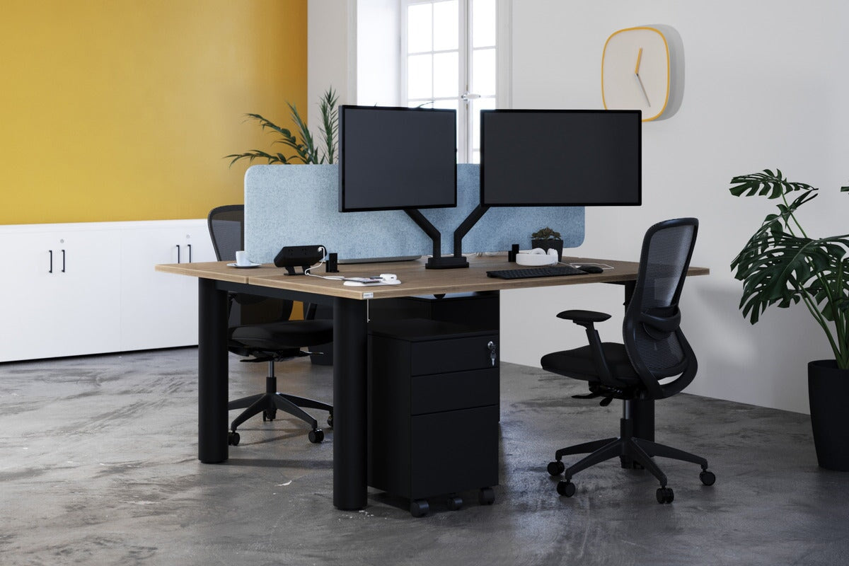 Quadro Cylinder Leg 2 Person Office Workstation Desk - 1600L x 700W - Modern Shared Workspace Solution for Collaborative Teams & Coworking Spaces