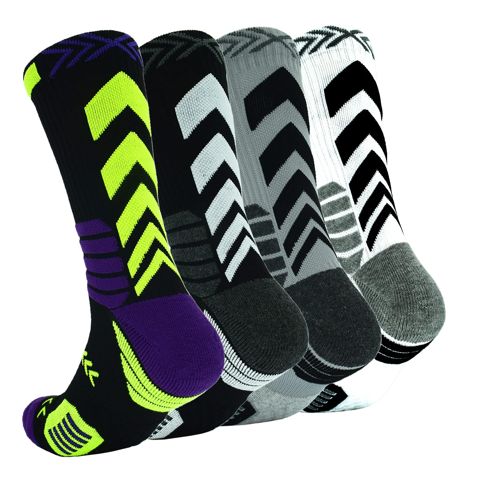 **Breathable Basketball Socks for Men & Women - 4 Pack Thick Compression Crew Socks for Running, Sports & Outdoor Activities - Perfect for Gym, Training & Daily Wear**