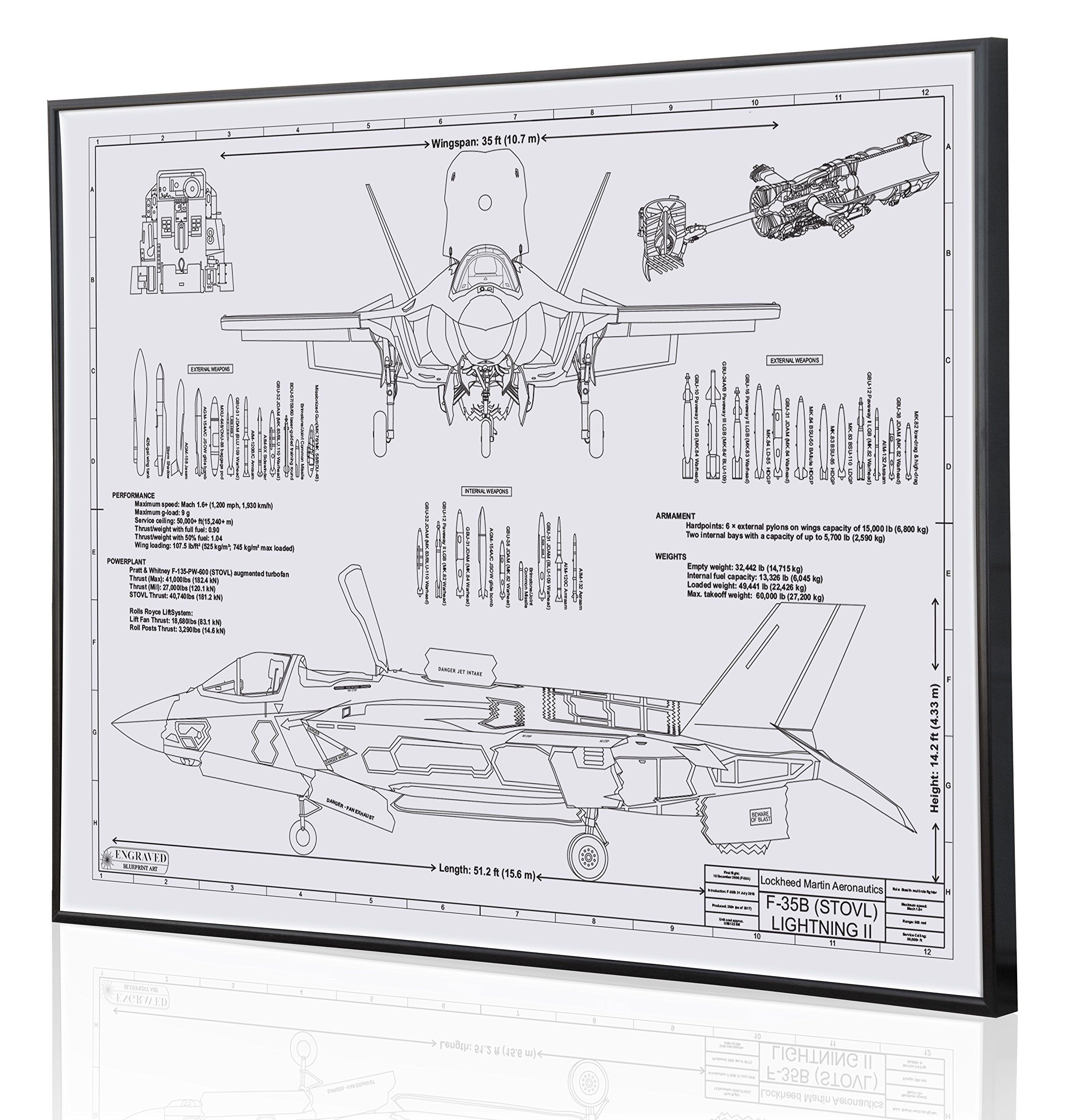 Lockheed F-35 Lightning II Blueprint Artwork - Laser Engraved & Customizable - Perfect Aviation Gift for Pilots, Military Enthusiasts & Home/Office Decor