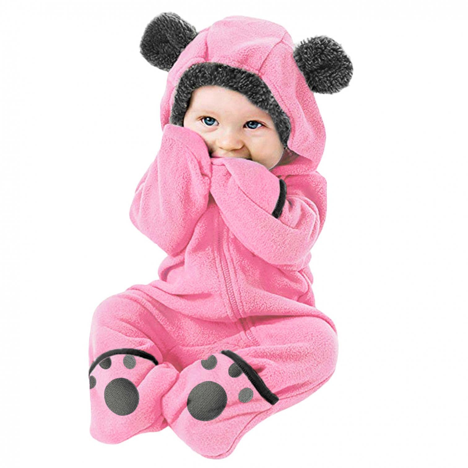 **Adorable Infant Fleece Jumpsuit with Cartoon Ears - Warm Winter Romper for Baby Girls & Boys | Cozy Newborn Outfit for Playdates & Family Photos**
