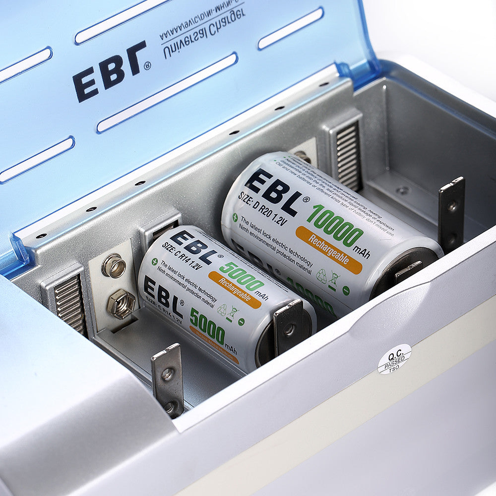 EBL 837 Universal Battery Charger for AA AAA 9V C D NiMH NiCD Rechargeable Batteries - Fast Charging for Home, Office, and Travel Use