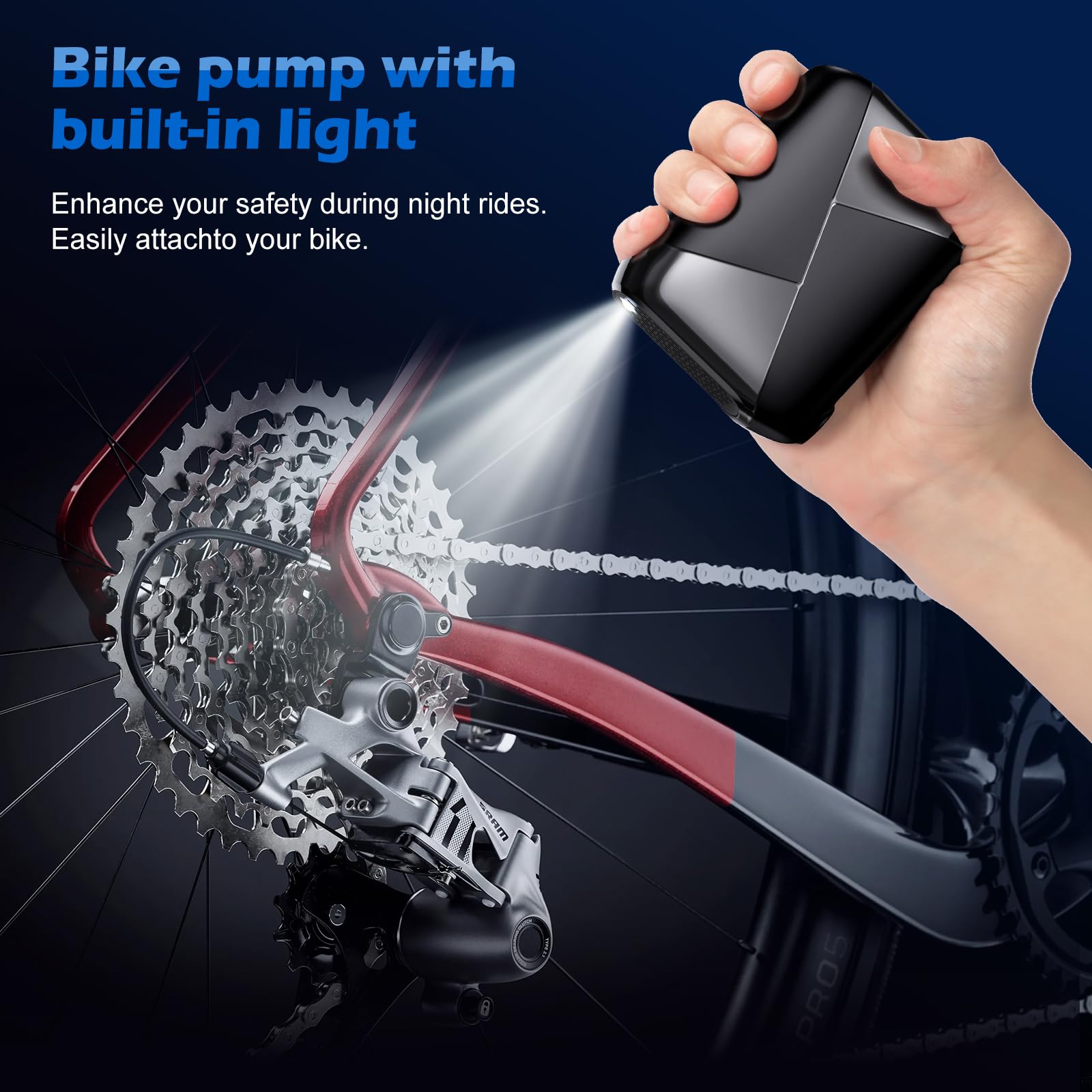 Portable Electric Bike Pump 150PSI with Pressure Gauge - Rechargeable USB-C Mini Bike Pump for Mountain, Road & City Bikes - Perfect for On-the-Go Cycling & Emergency Tire Inflation