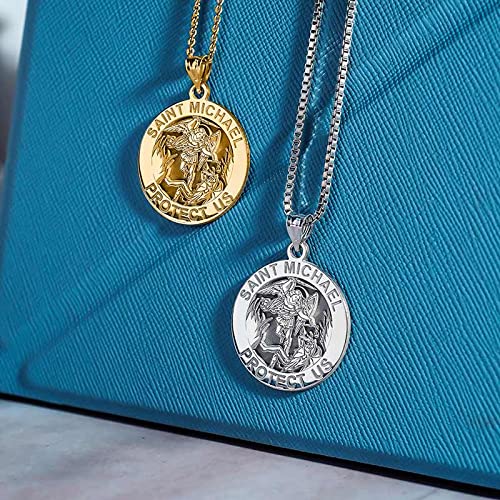 Saint Michael Religious Medal - 2/3 Inch Solid 14K Yellow Gold Pendant for Necklace | Catholic Jewelry, Baptism Gift, Confirmation Present | PicturesOnGold.com