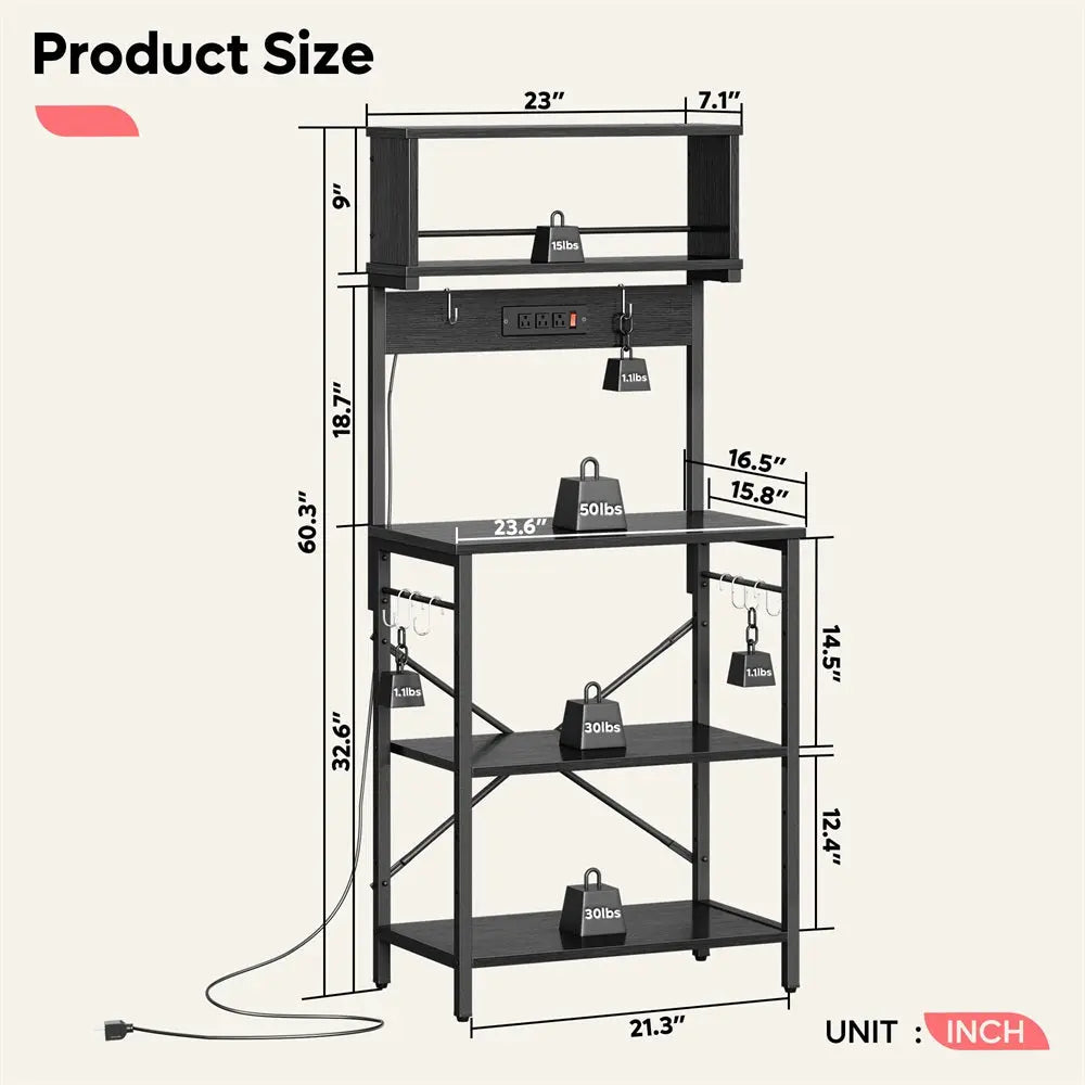 Bestier 60 Inch Bakers Rack with Power Outlet - 5-Tier Coffee Bar Table with Storage Shelf - Perfect for Kitchen, Dining Room, or Home Office Organization & Decor