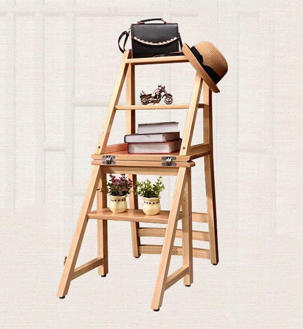 OKUOKA Multifunctional Wooden Step Stool with Wide Seat - Foldable, Dual-Use High Stool (90cm Height) - Perfect for Kitchen, Bathroom & Home Organization (Color: Brown)