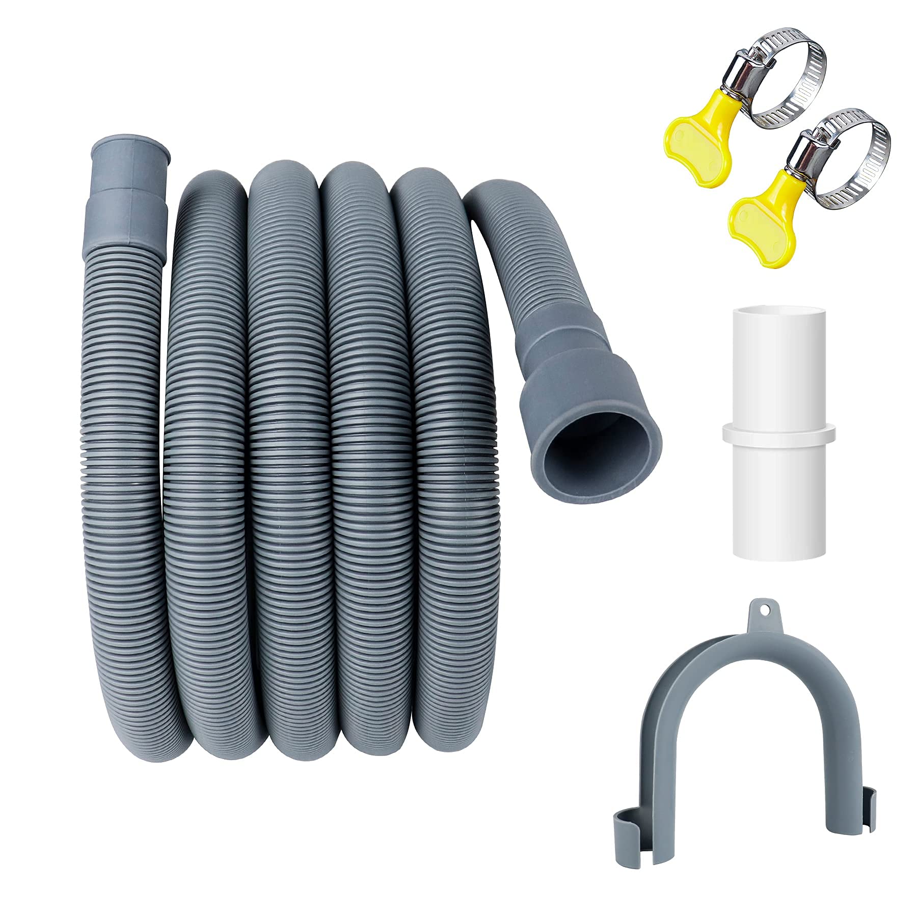 GCGOODS 6 Ft Universal Washing Machine Drain Hose Extension Kit - Flexible Corrugated Dishwasher & Washer Discharge Hose with Adapter, U-Bend Holder & Clamps - Perfect for Laundry Room, Basement & RV Plumbing