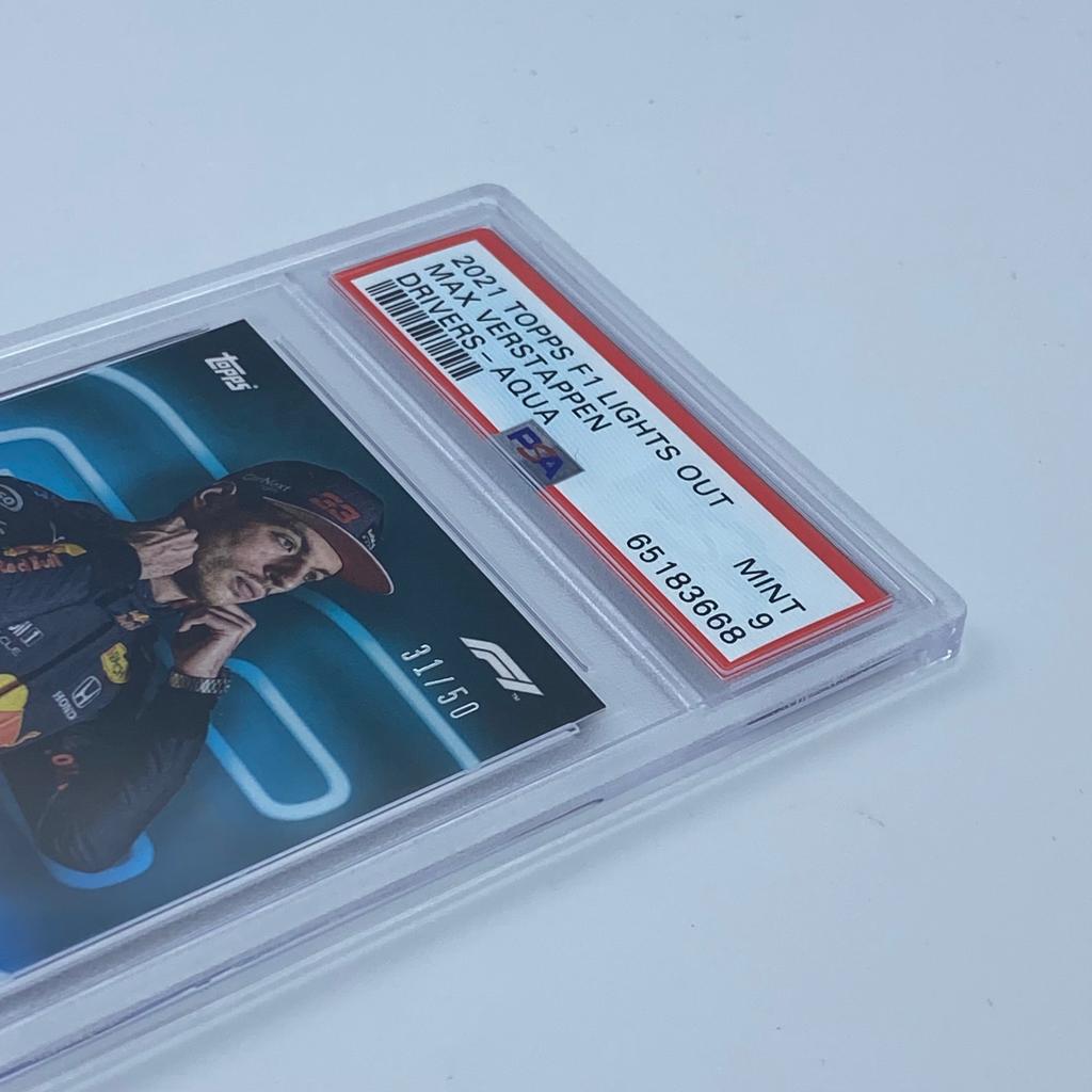 PSA 9 Graded 31/50 Max Verstappen 2021 Topps Chrome Formula 1 F1 Drivers Aqua Parallel Refractor - Rare Collectible for Racing Fans & Sports Card Investors (Perfect for Display, Trading, or Investment Portfolio)