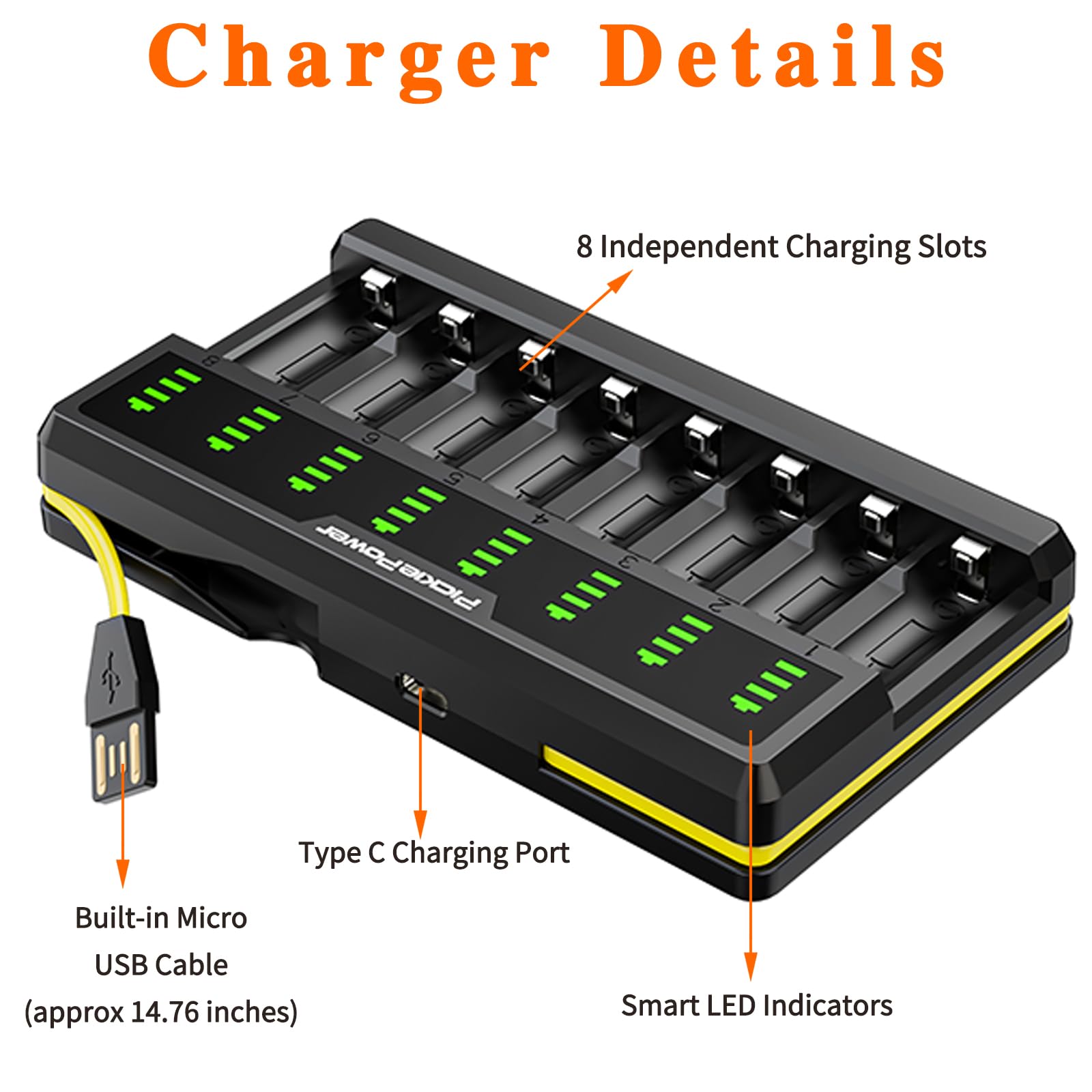 Arlo Battery Charger for 123A Rechargeable Batteries - 8 Bay LED Display Charger Compatible with Arlo VMC3030 VMK3200 VMS3330 3430 3530 Cameras (Batteries Not Included) - Perfect for Home Security Camera System Charging