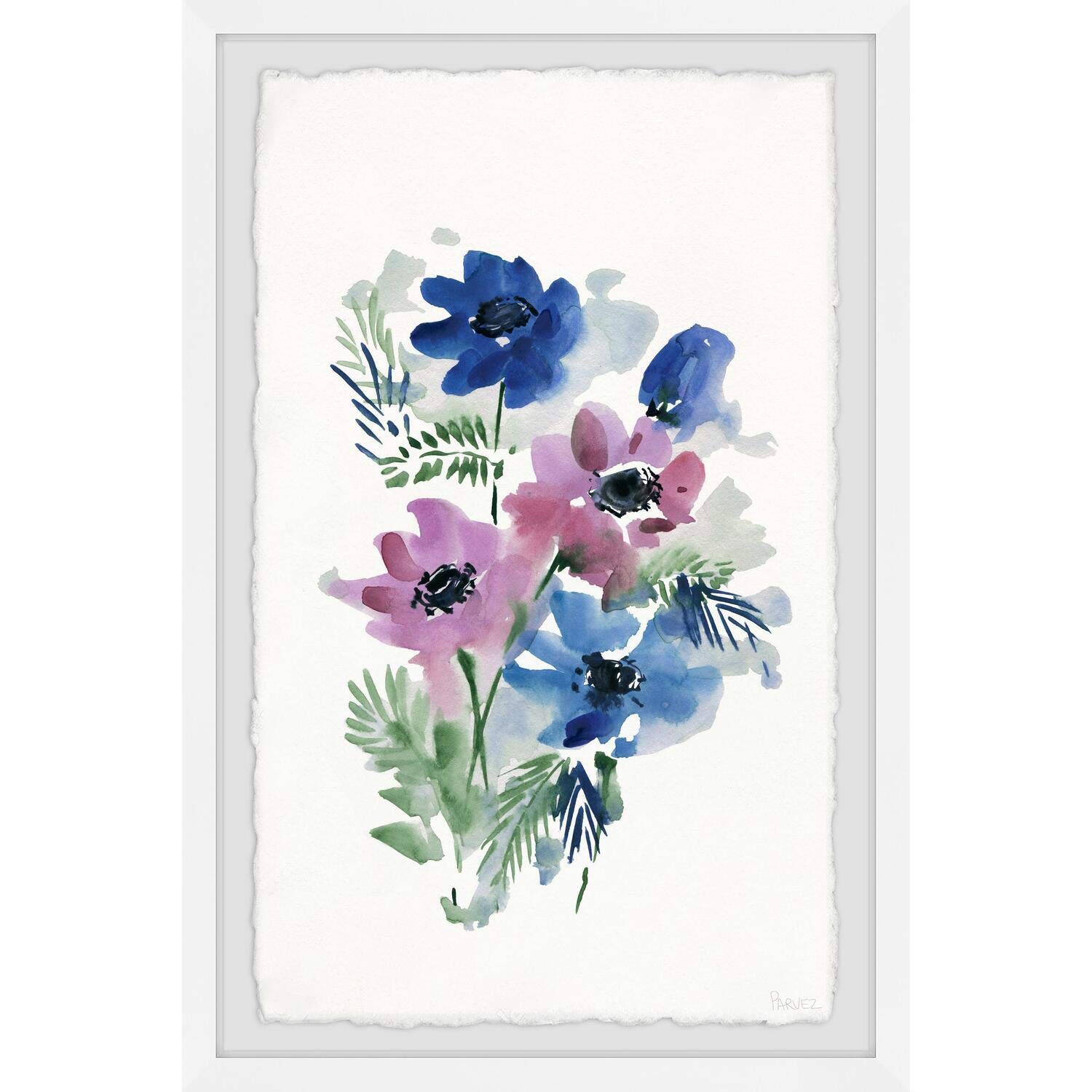 Parvez Taj Violets Are Blue Flowers Framed Wall Art Print - 20x30 Inches - Vintage Floral Canvas Painting for Living Room, Bedroom & Office Decor
