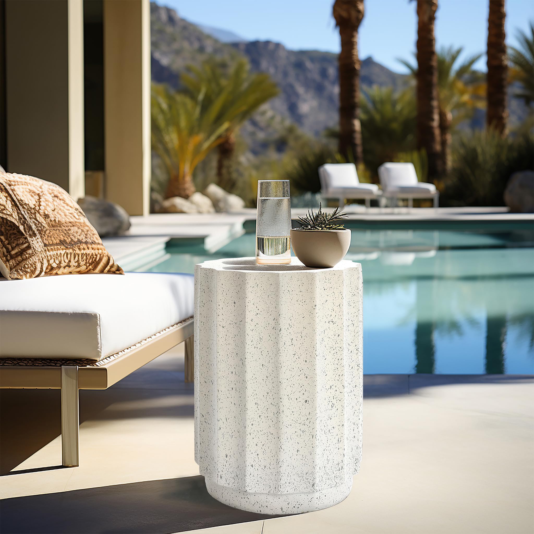 LuxenHome 18 Inch Outdoor Side Table - Cement End Table for Patio, Garden, Balcony | Decorative Stool, Tree Stump Stool, Plant Stand, Drum Table | Perfect for Outdoor Lounging, BBQ Parties & Garden Decor