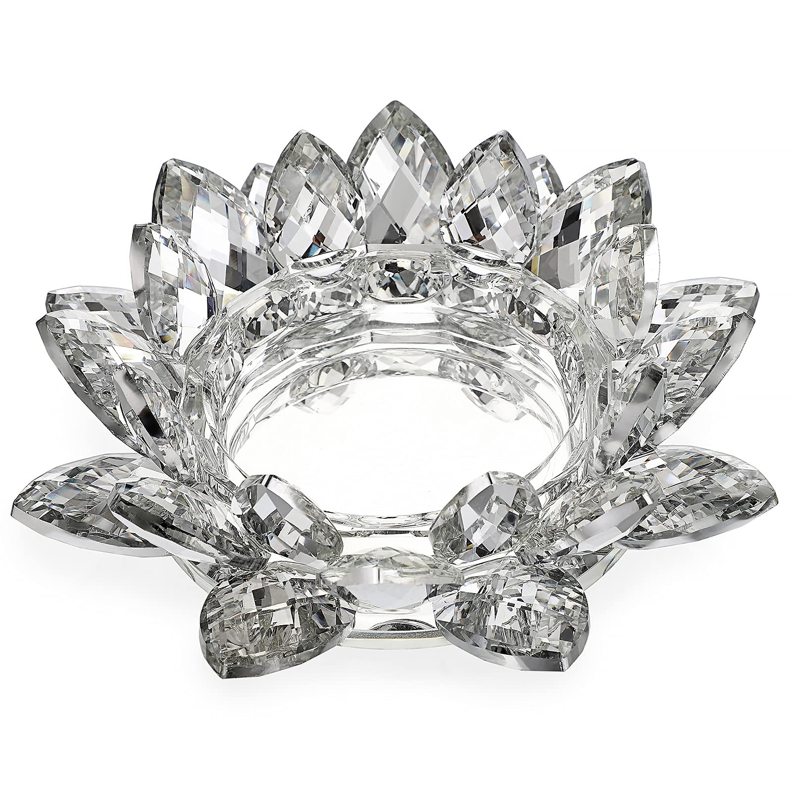OwnMy Clear Glass Lotus Flower Candle Holder - 3