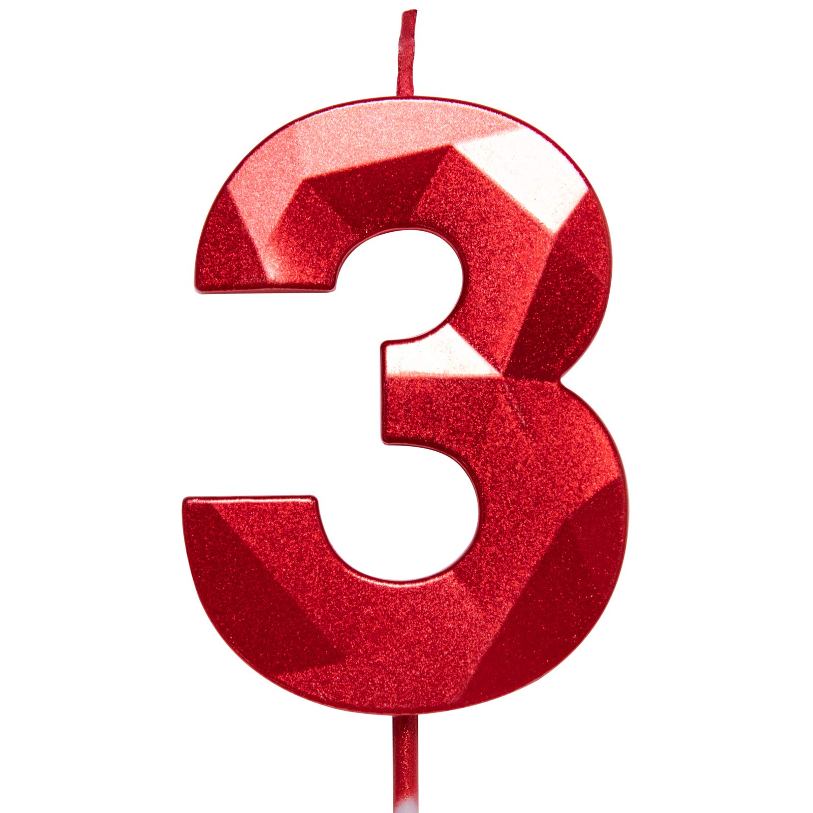 2.75 Inch Tall 3D Diamond Shaped Bright Red Number 3 Candles - Happy Birthday Cake Toppers for Adults & Kids Party Decorations - Perfect for Birthday Cakes, Cupcakes, and Family Celebrations