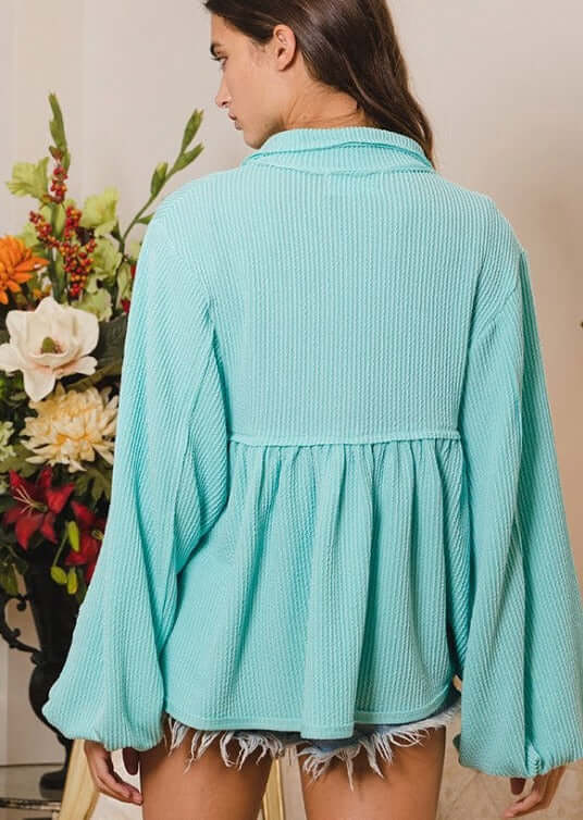 Soft Textured Bubble Sleeve Top for Women | Comfortable & Stylish Blouse | Made in USA | Perfect for Casual Wear, Office & Date Nights