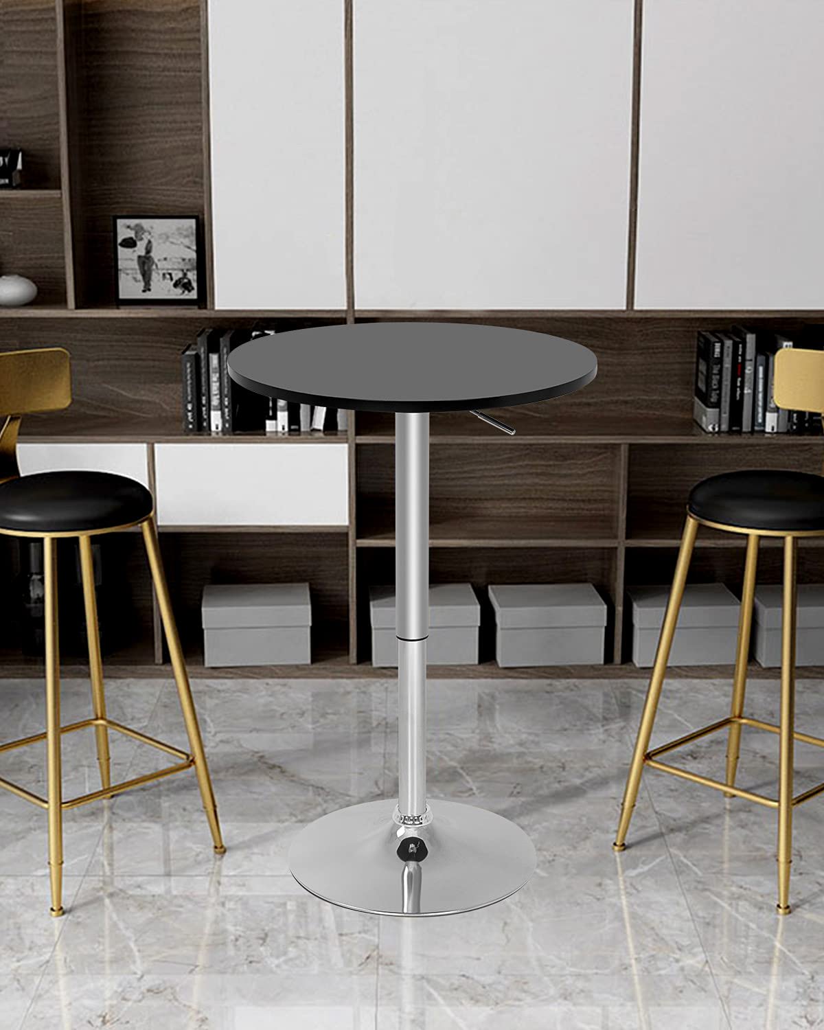 Adjustable Height Modern Round Bar Table - Hydraulic Pub & Counter Table for Kitchen, Dining Room & Home | Perfect for Entertaining, Small Spaces & Breakfast Nooks