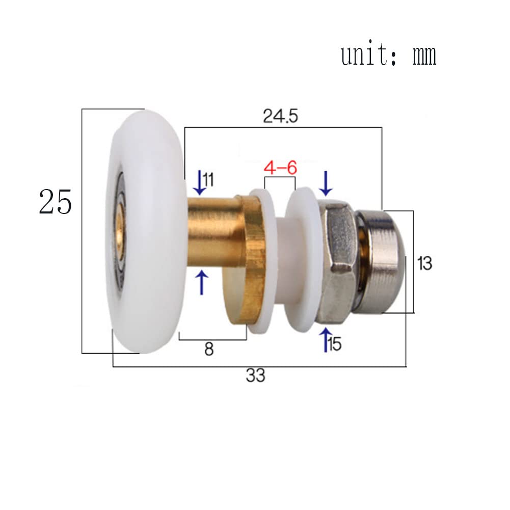 25mm Shower Door Rollers - 4 Pack Glass Bearing Rollers for Bathroom Sliding Doors | Durable Replacement Pulleys for Smooth Shower Glass Door Operation | Perfect for Home Bathroom Renovation & Maintenance