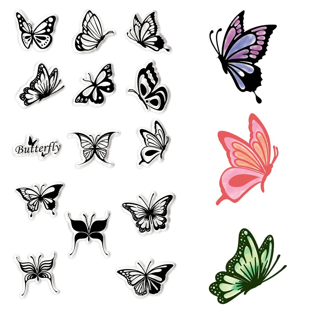 Butterfly Clear Stamps for Card Making & Scrapbooking - Spring Floral Background Rubber Stamps for DIY Journaling, Bullet Journal, Handmade Crafts & Notebook Decoration - Perfect for Spring Cards, Wedding Invitations & Scrapbook Pages