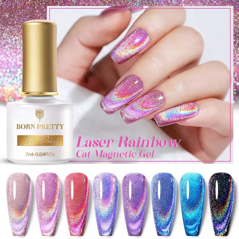 Born Pretty Reflective Cat Eye Gel Nail Polish - Long Lasting UV LED Soak Off Glitter Nail Lacquer for Salon & Home Manicures