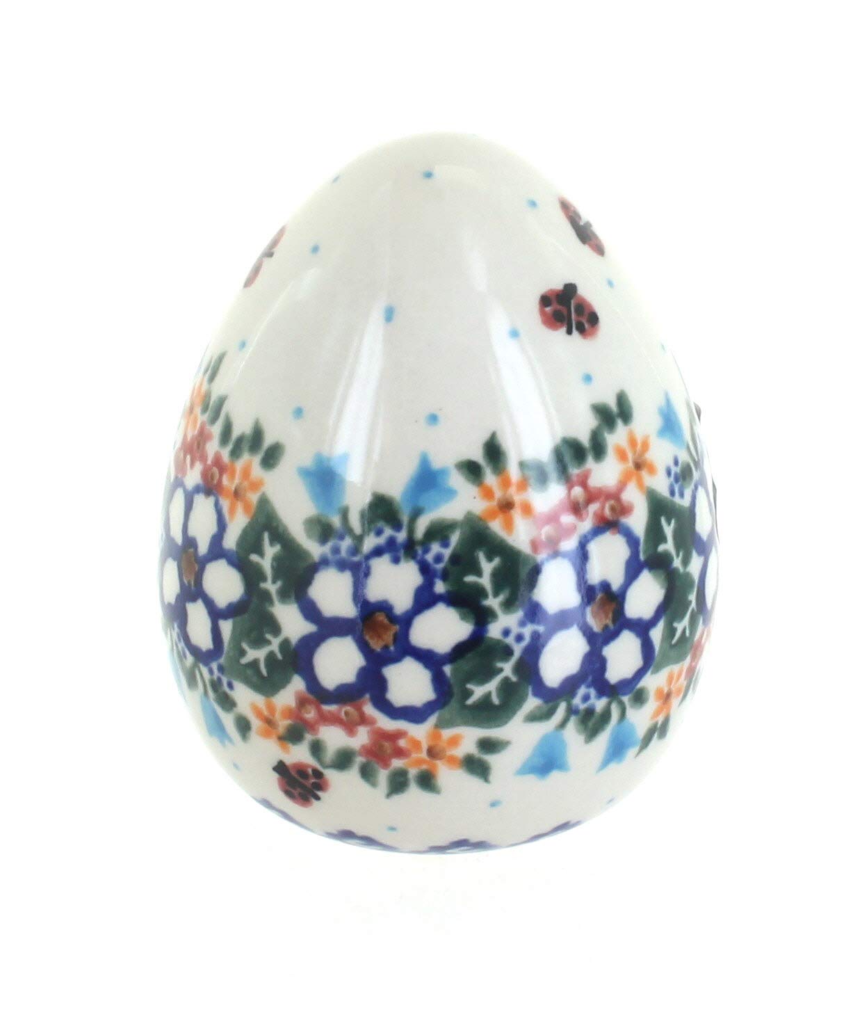 Hand-Painted Blue Rose Polish Pottery Scarlett Medium Decorated Egg - Easter Decor, Home Centerpiece, Gift Idea for Collectors