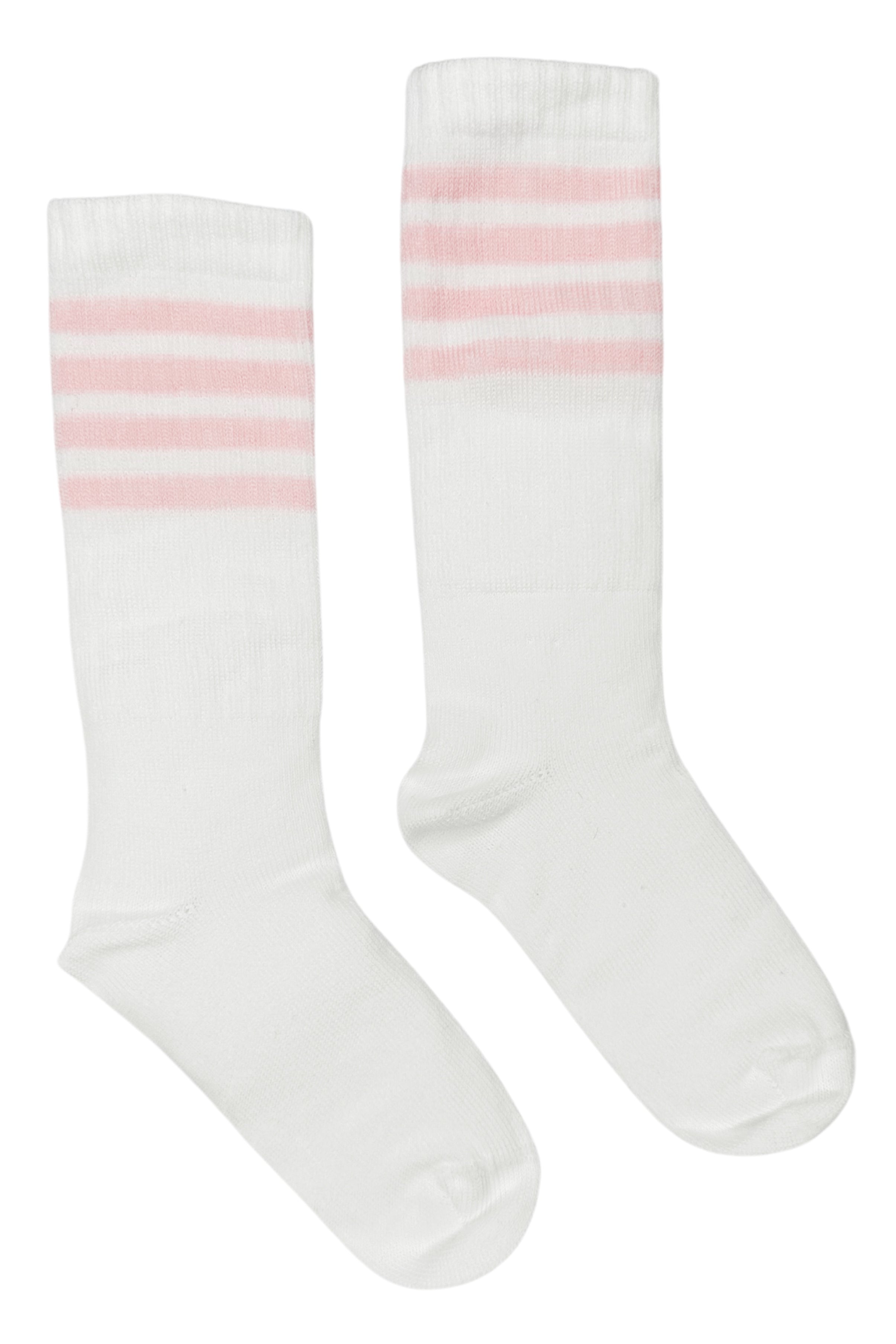 Baby Pink Striped Knee-High Sport Socks for Women - Athletic Running Socks with Arch Support & Cushioning - Perfect for Jogging, Gym Workouts & Casual Wear