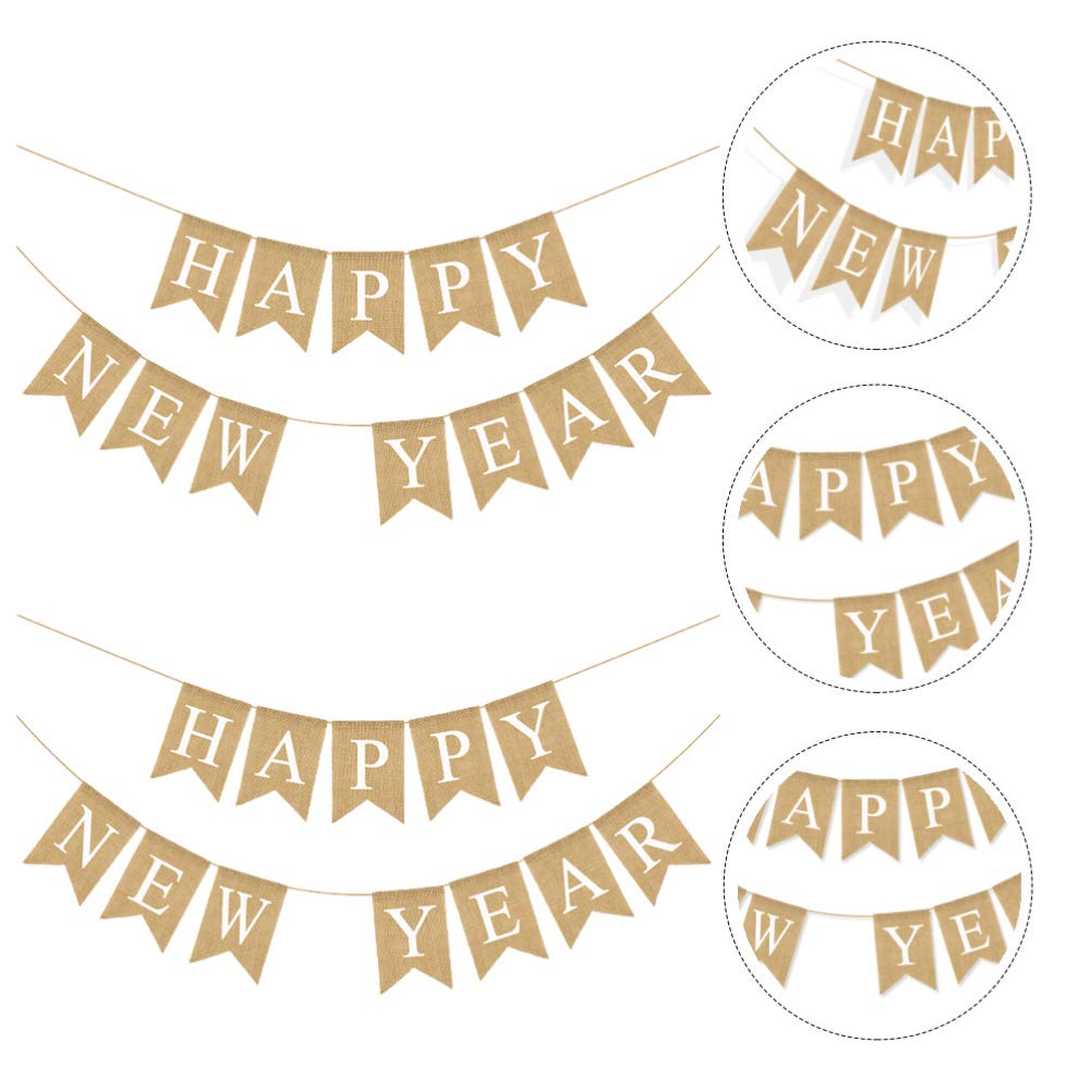 PRETYZOOM Happy New Year Party Decorations Set - Latte Art Bunting Flags, Hanging Banner, Backdrop for New Year Celebrations | Perfect for Home, Office & Holiday Party Decor