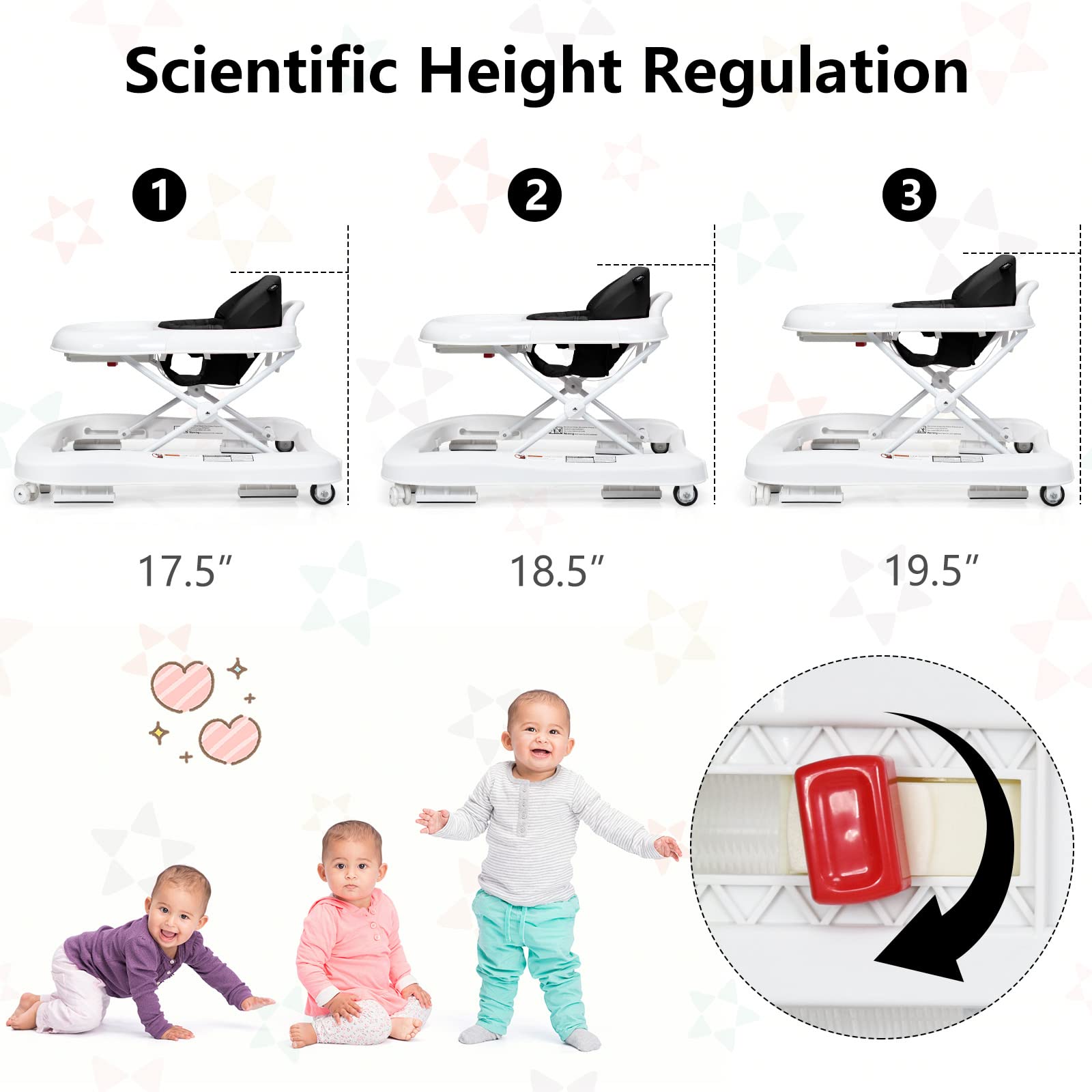 INFANS 3-in-1 Foldable Baby Walker with Adjustable Speed Wheels & Safety Bumper | Convertible Learning Walker, Push Walker & Seat for Toddlers | Anti-Rollover Design & Detachable Seat Cover | Perfect for Indoor Learning & First Steps (Black)