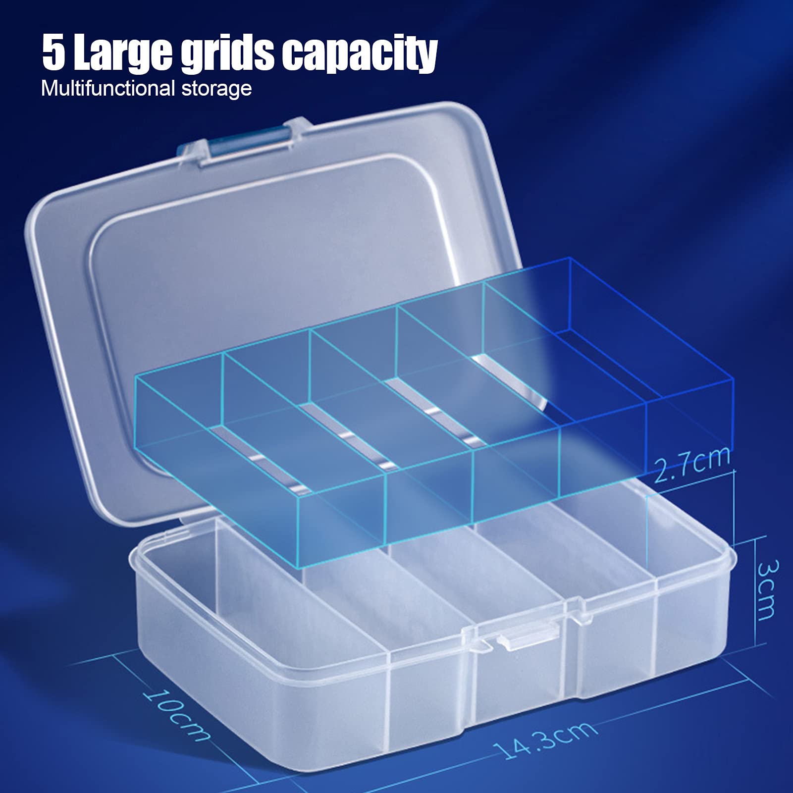 Clear Plastic Organizer Box with 5 Adjustable Grids - Transvisible Storage Container for Beads, Jewelry, Fishing Tackles & DIY Crafts | Perfect for Art Supplies, Craft Room & Workshop Organization
