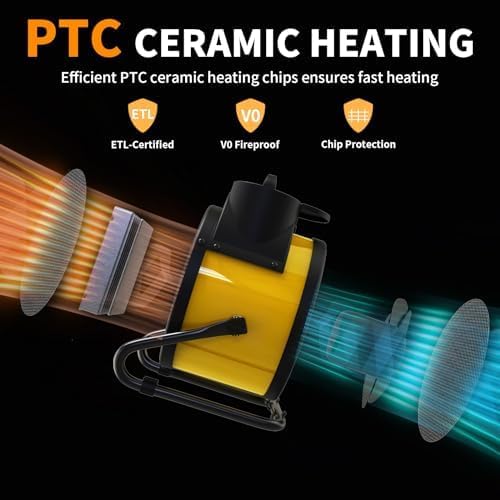 Buyplus 1500W Portable Outdoor Heater - Adjustable 90° Angle, Fast 2S Heating & Overheat Protection - Electric Space Heater for Patio, Garage, Bedroom, Office - Perfect for Winter Warmth & Indoor/Outdoor Use (Yellow)