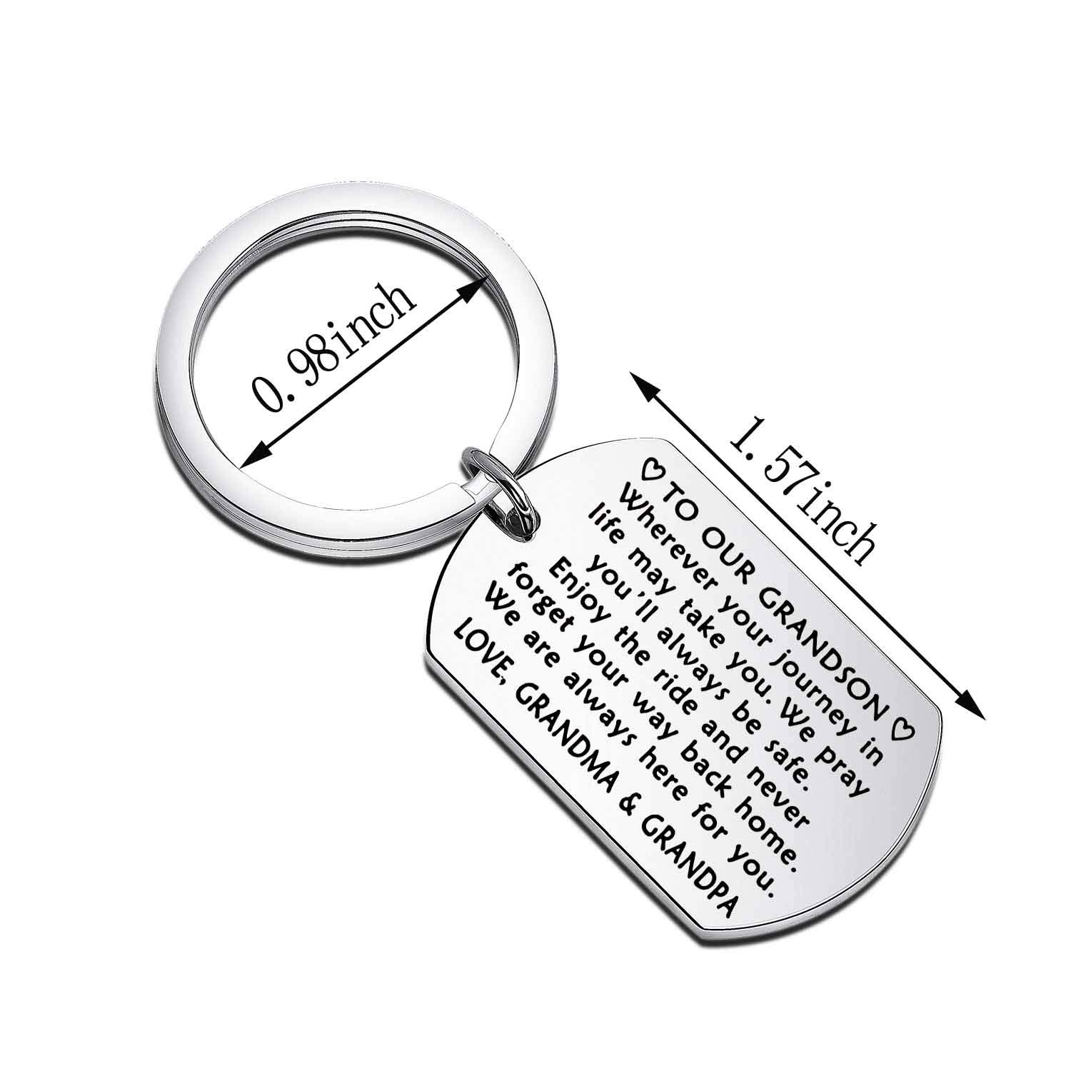 Personalized Grandson Keychain - Engraved Gift for Grandson from Grandparents | Birthday, Graduation & Special Occasion Present | Perfect for School Backpacks, Key Rings & Memory Keepsakes