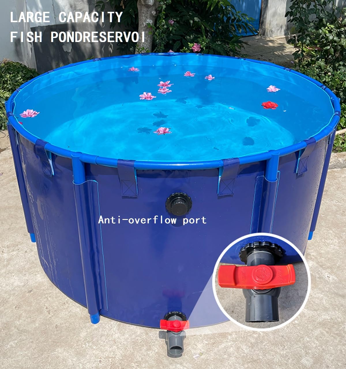 Durable Above Ground Round Outdoor Koi Fish Pond Pool with Sturdy Frame - 1350L PVC Water Storage Tank for Koi Keeping, Fish Farming & Garden Irrigation | Perfect for Backyard, Patio & Farm Use