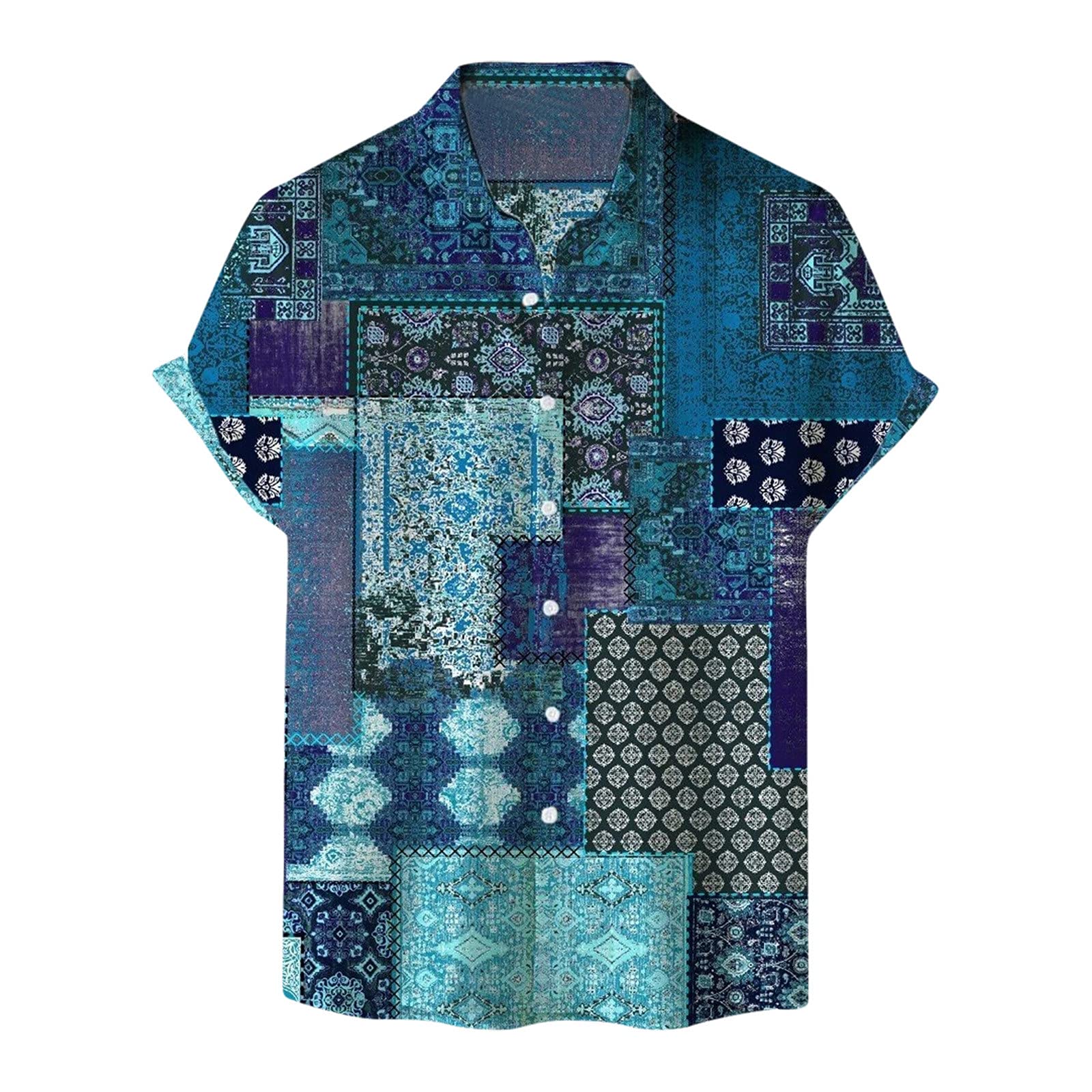 Men's Hawaiian Shirt Casual Short Sleeve Button Down Shirt - Vintage Boho Graphic Print Beach Shirt for Summer - Blue Tropical Shirt for Vacation, Party & Outdoor Activities