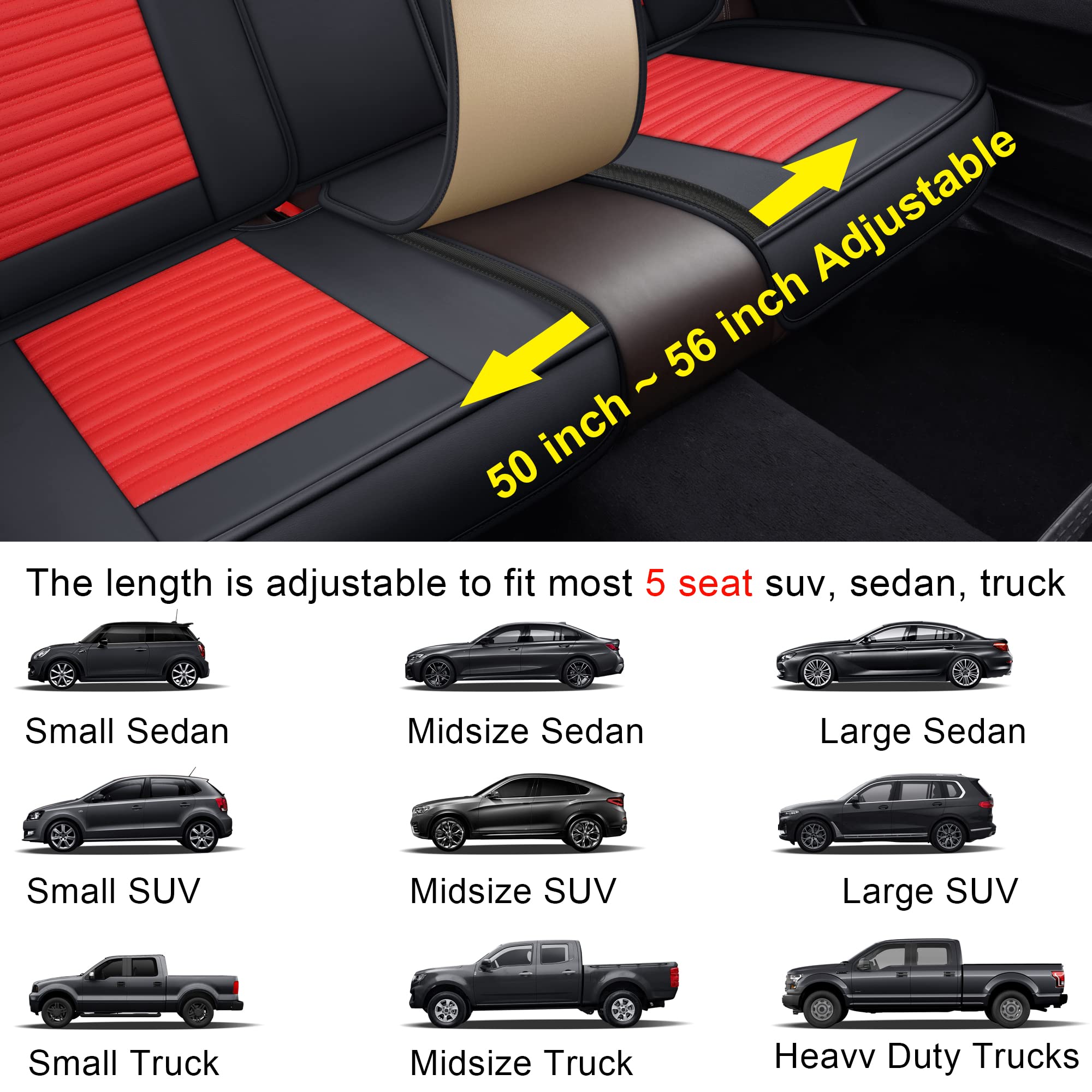 Premium LINGVIDO Leather Car Seat Covers - Breathable Faux Leather Universal Fit for Cars, SUVs, Trucks & Sedans - Anti-Slip Design (Red & Black) - Perfect for Road Trips, Daily Commutes & Vehicle Protection