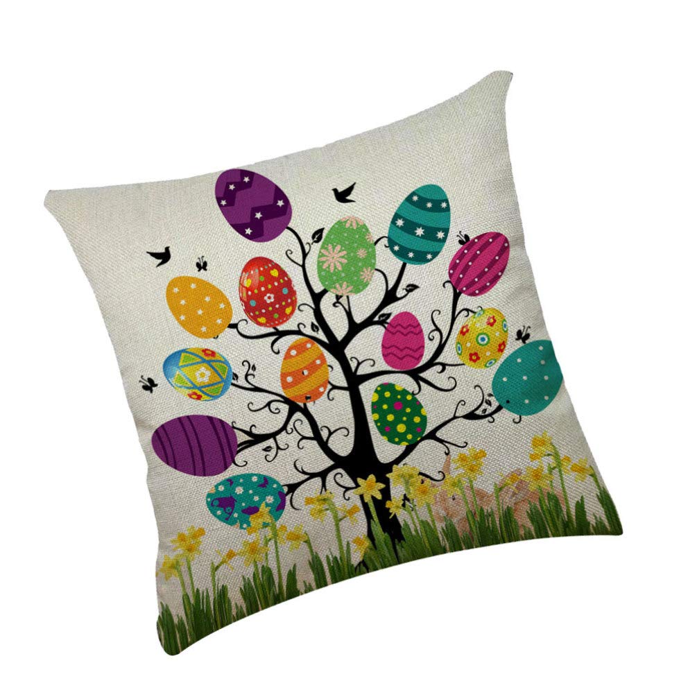 Amosfun Happy Easter Throw Pillow Covers - Easter Eggs & Tree Printed Cushion Covers 18x18 Inch (45x45CM) for Sofa, Couch, Bed - Spring Home Decor & Holiday Decoration - Perfect for Easter Celebrations & Seasonal Home Styling