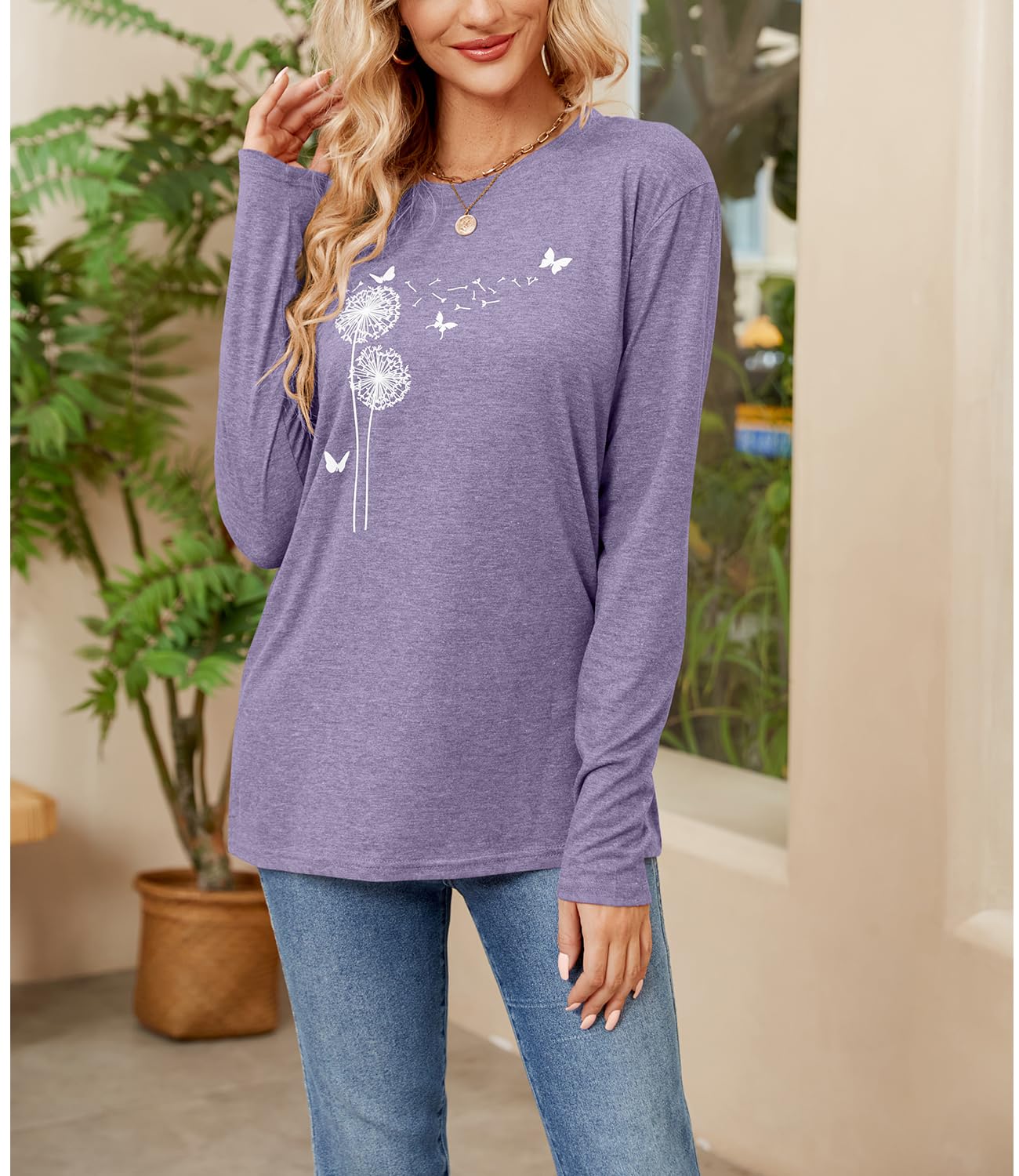 Women's Floral Graphic Long Sleeve Cotton T-Shirt - Soft Autumn Tunic Top for Casual Wear, Layering & Fall Outfits