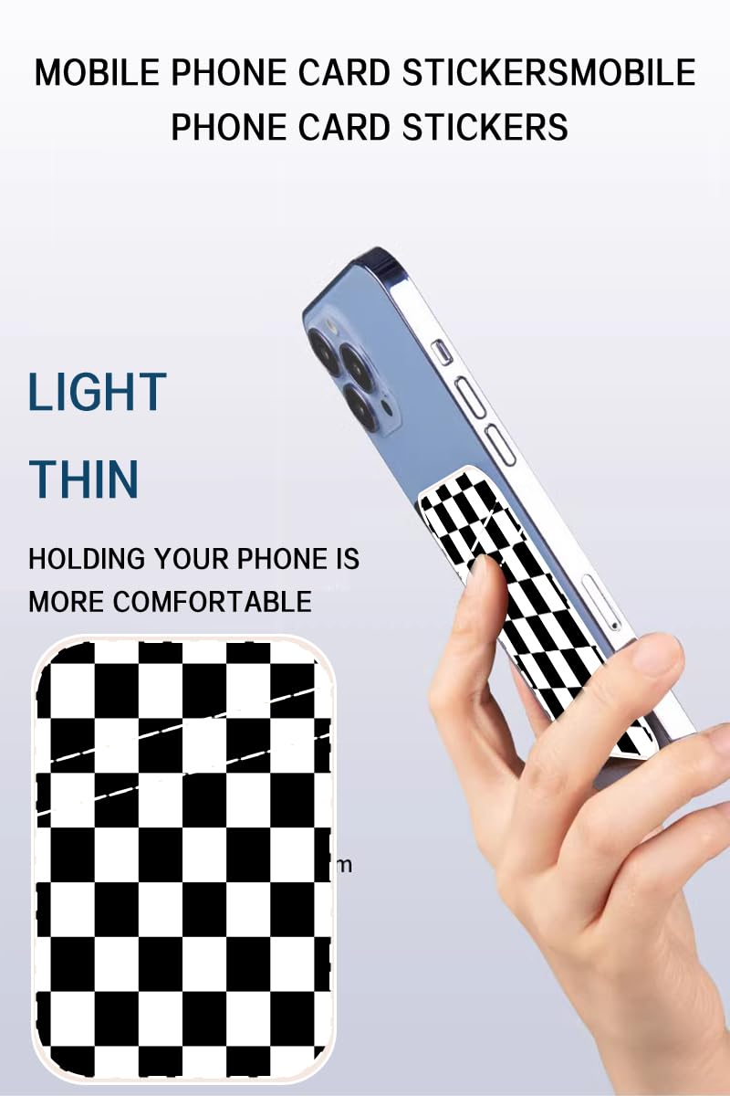 ADBOR Leather Phone Card Holder - Slim Dual Pocket Stick On Wallet for Credit Cards & ID - Classic Checkerboard Design - Perfect for iPhone Cases & Everyday Use