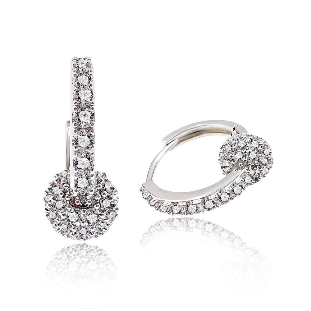 14K Gold Plated Cubic Zirconia Hoop Huggie Earrings - U Shape Hollow Ball Dangle Drop Earrings for Women & Girls | Perfect for Parties, Weddings & Everyday Wear