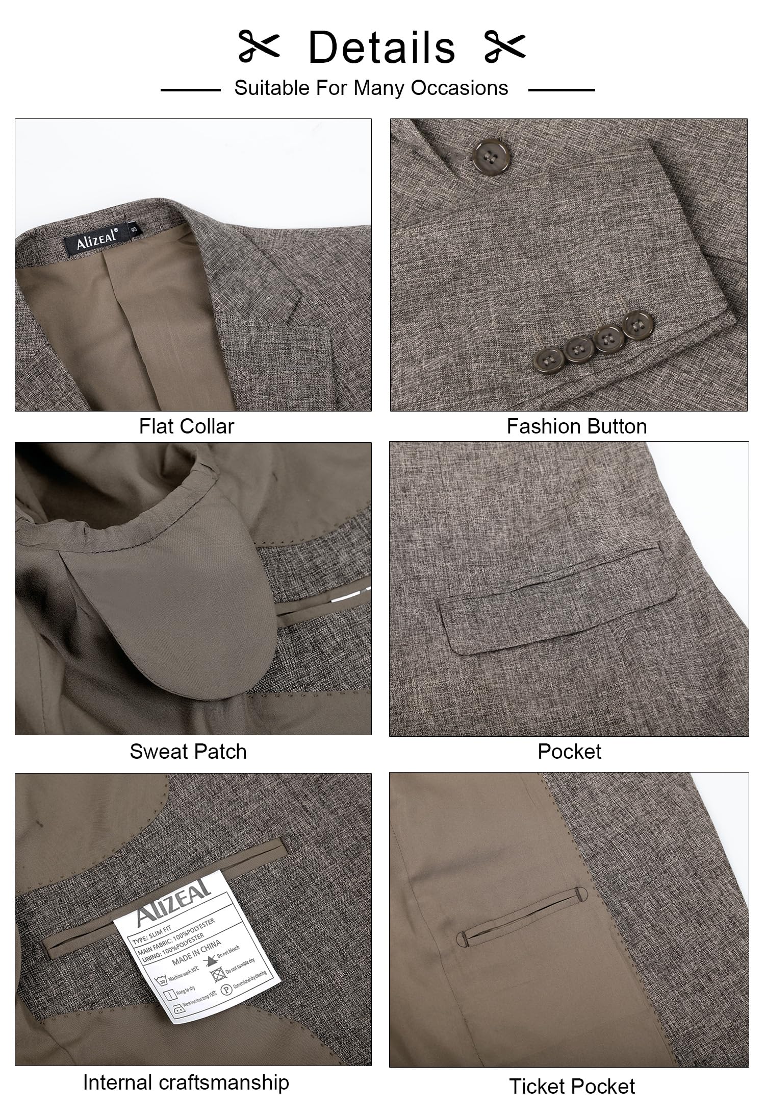 Alizeal Men's Casual Suit Jacket - Slim Fit One Button Blazer for Business & Formal Wear - Perfect for Office, Weddings & Special Occasions