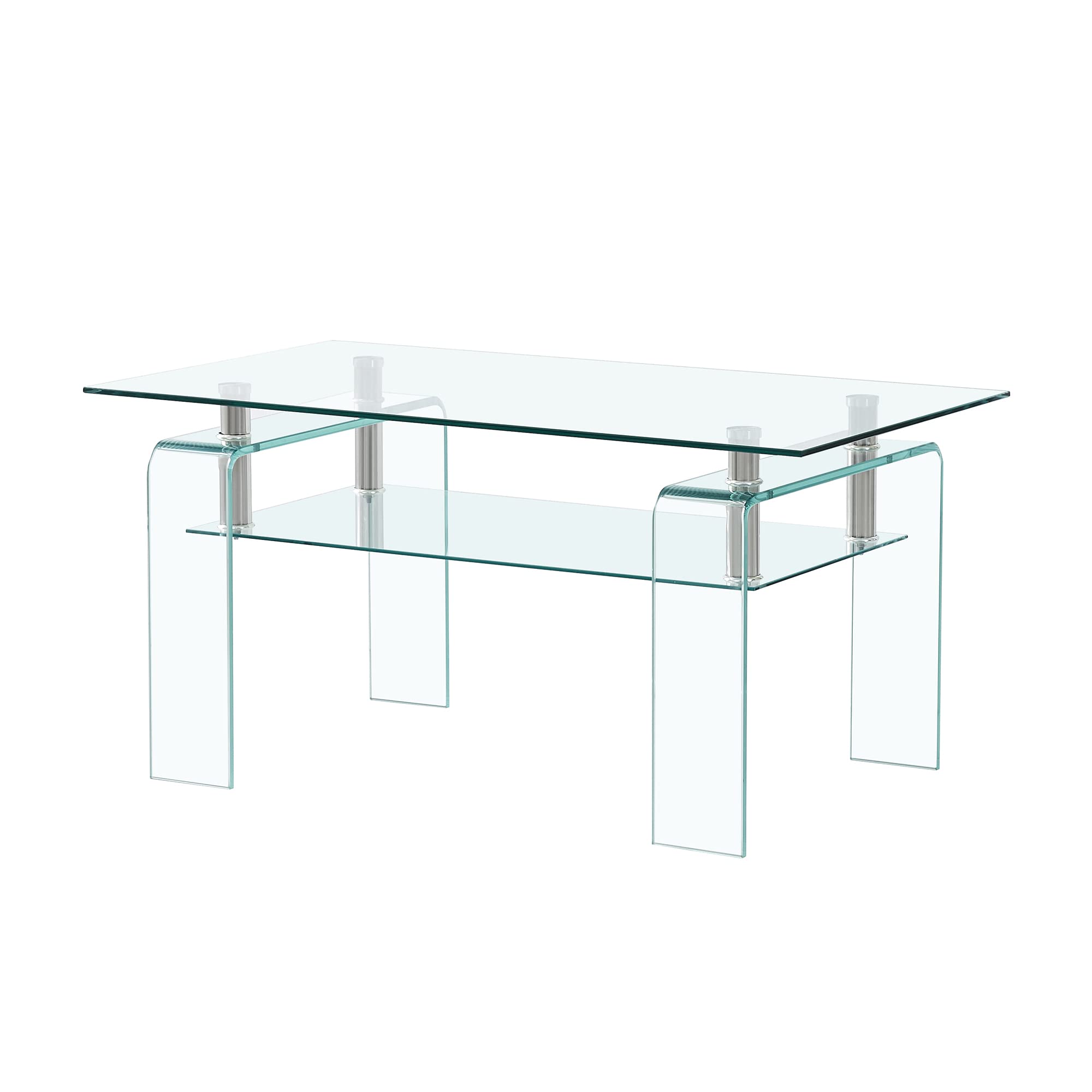 Modern Clear Glass Coffee Table with Storage Shelf - Rectangle Living Room Side Table for Small Spaces, Easy to Clean - Perfect for Home Decor, Apartment Furniture & Office Waiting Areas