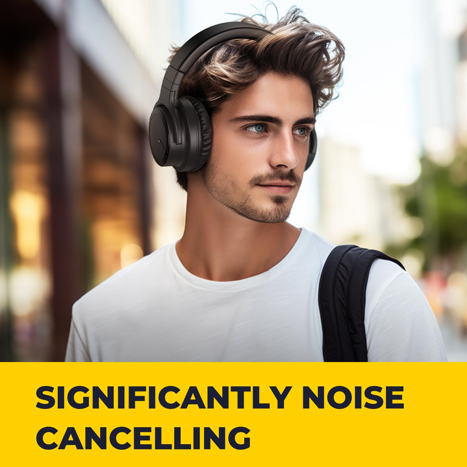 Active Noise Cancelling Wireless Bluetooth Over-Ear Headphones with Built-in Mic, Deep Bass & Clear Calls - 30H Playtime, Cool Black - Perfect for Travel, Work & Gaming