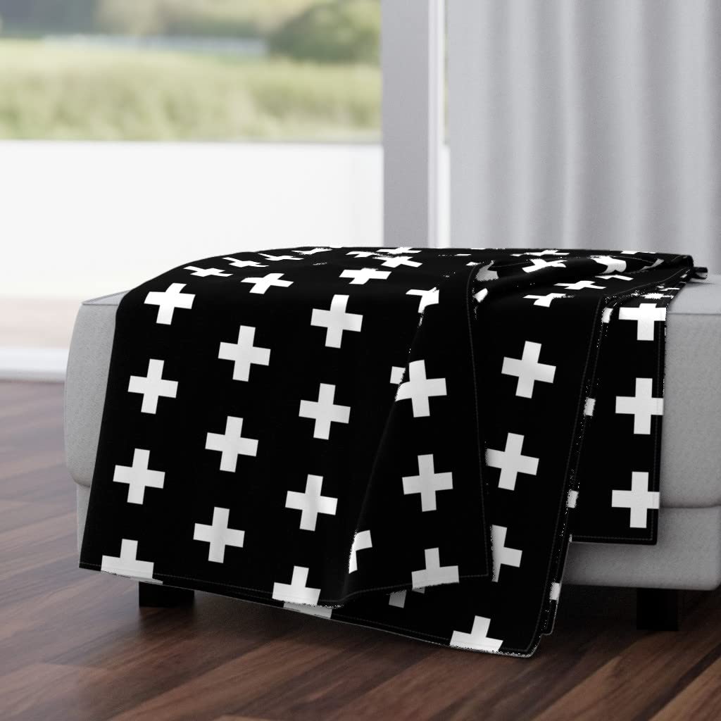 Soft Plush Minky Throw Blanket 50x70 Inches - Gender Neutral Black & White Plus Sign Geometric Design for Nursery, Kids Room, Baby Shower Gift | Cozy Blanket for Couch, Bed, Travel