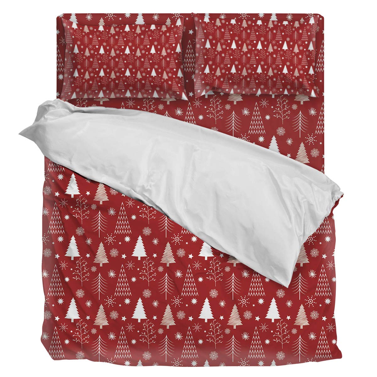 Christmas Tree Snowflake Duvet Cover Set - 4 Piece Ultra Soft Brushed Microfiber Bedding for Twin Size | All Seasons Comforter Cover | Cozy Winter Bedroom Decor for Holiday Season